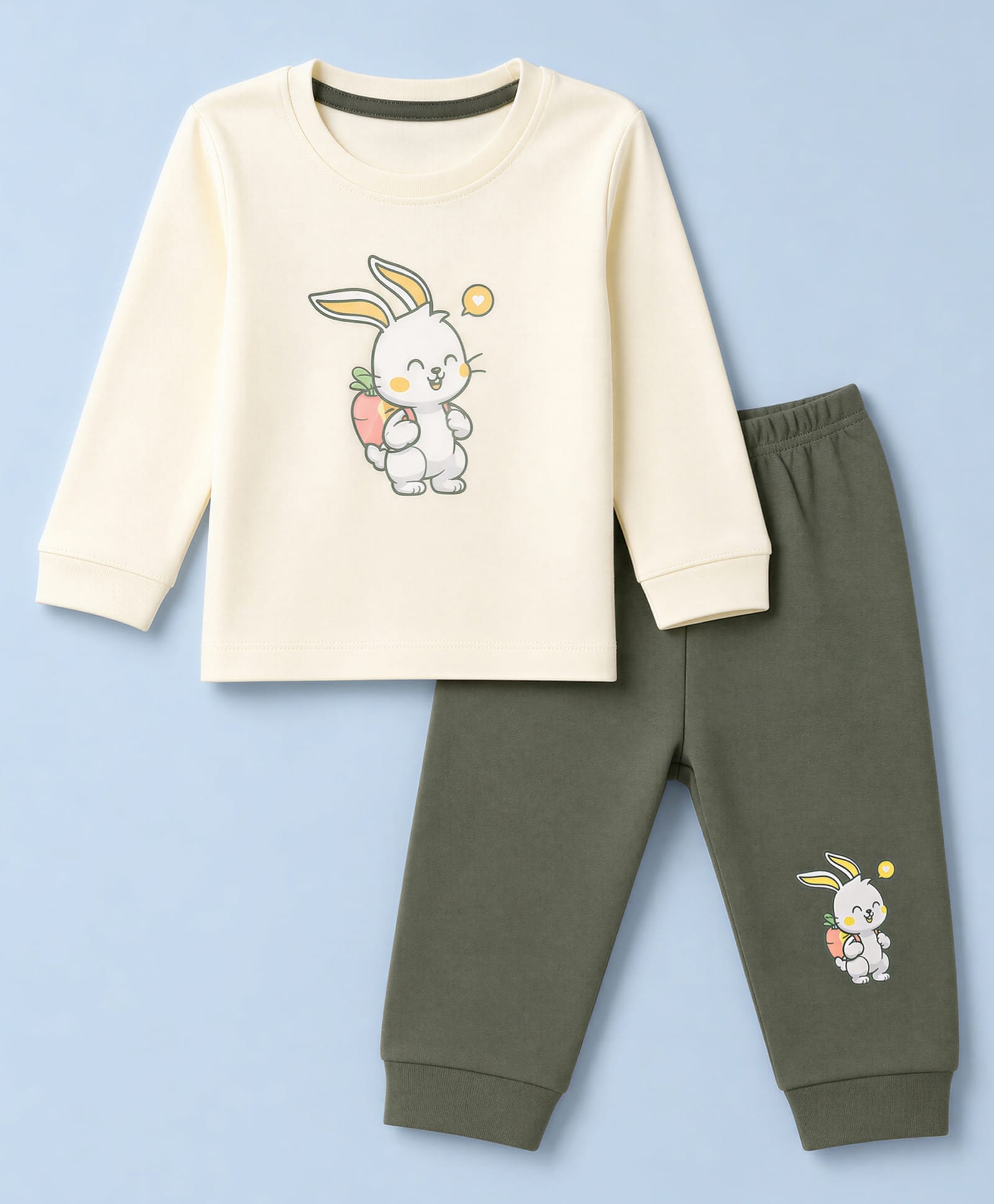 Tango Interlock Knit Full Sleeves T-Shirt & Pant Set With Rabbit Print- Cream-image-48
