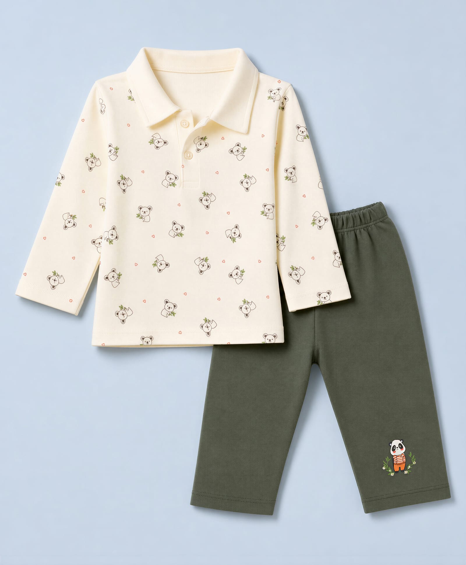 Tango Interlock Knit Full Sleeves T-Shirt & Pant Set With Panda Print - Cream-image-37