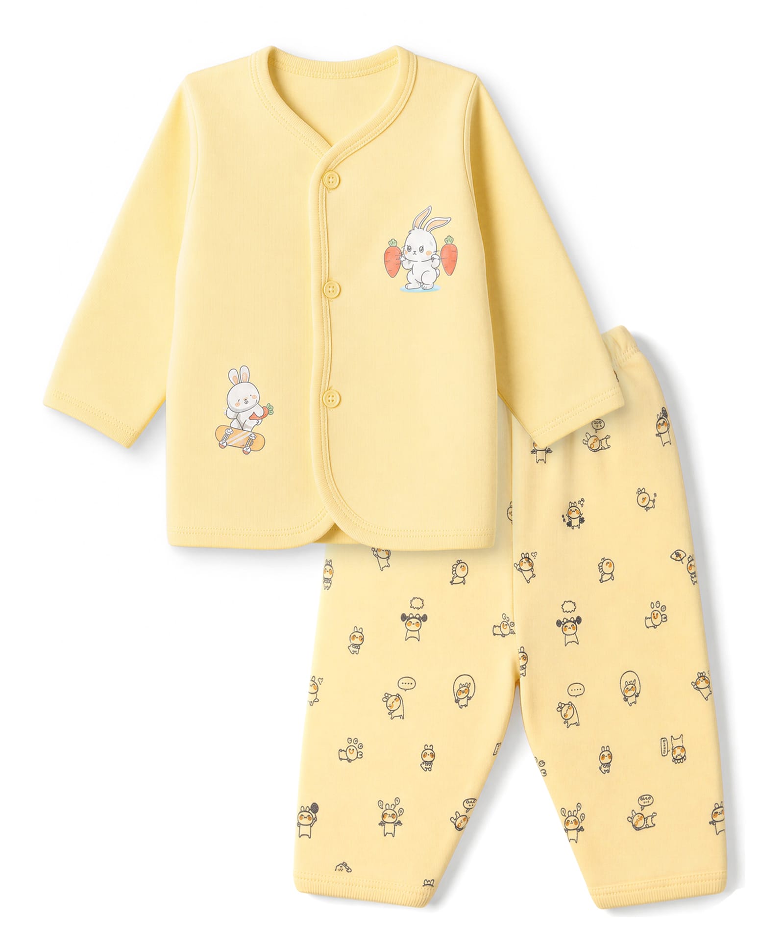Tango Interlock Knit Full Sleeves T-Shirt & Pyjama Night Suit with Bunny Print - Yellow-picture-0