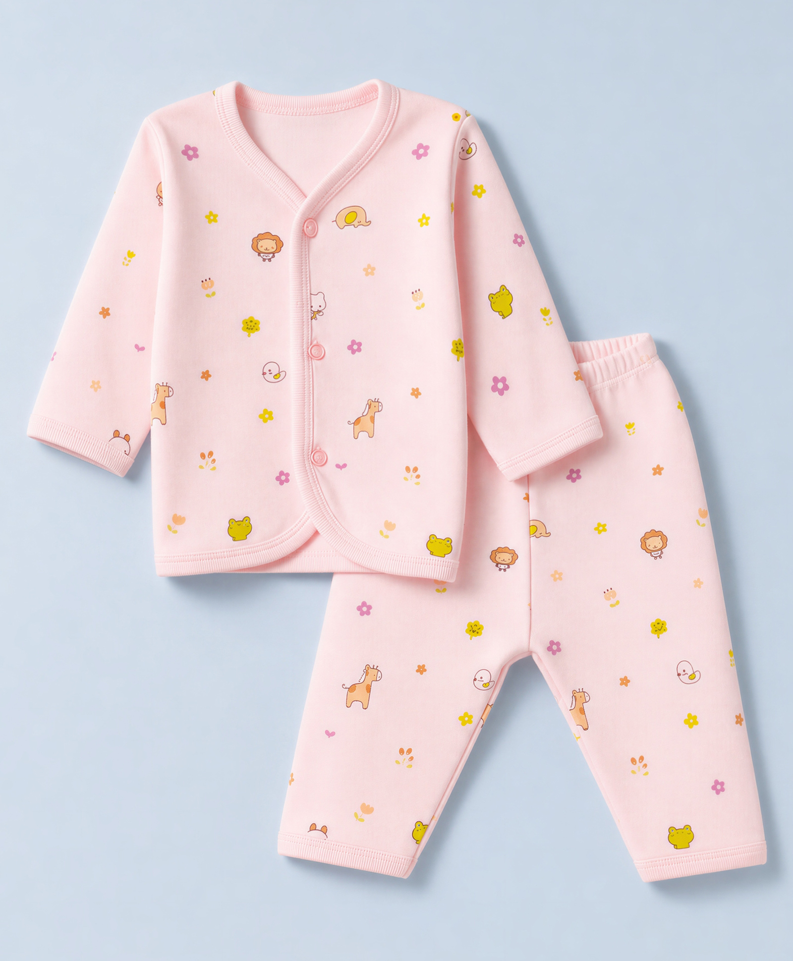 Tango Interlock Knit Full Sleeves Co-Ords T-Shirt & Pyjama Night Suit with Animal & Floral Print - Pink-picture-5
