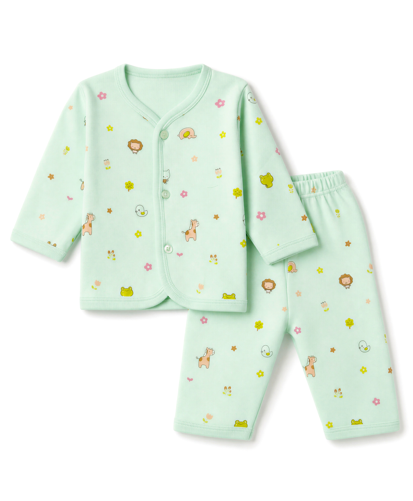 Tango Interlock Knit Full Sleeves Co-Ords T-Shirt & Pyjama Night Suit with Animal & Floral Print - Sea Green-image-41