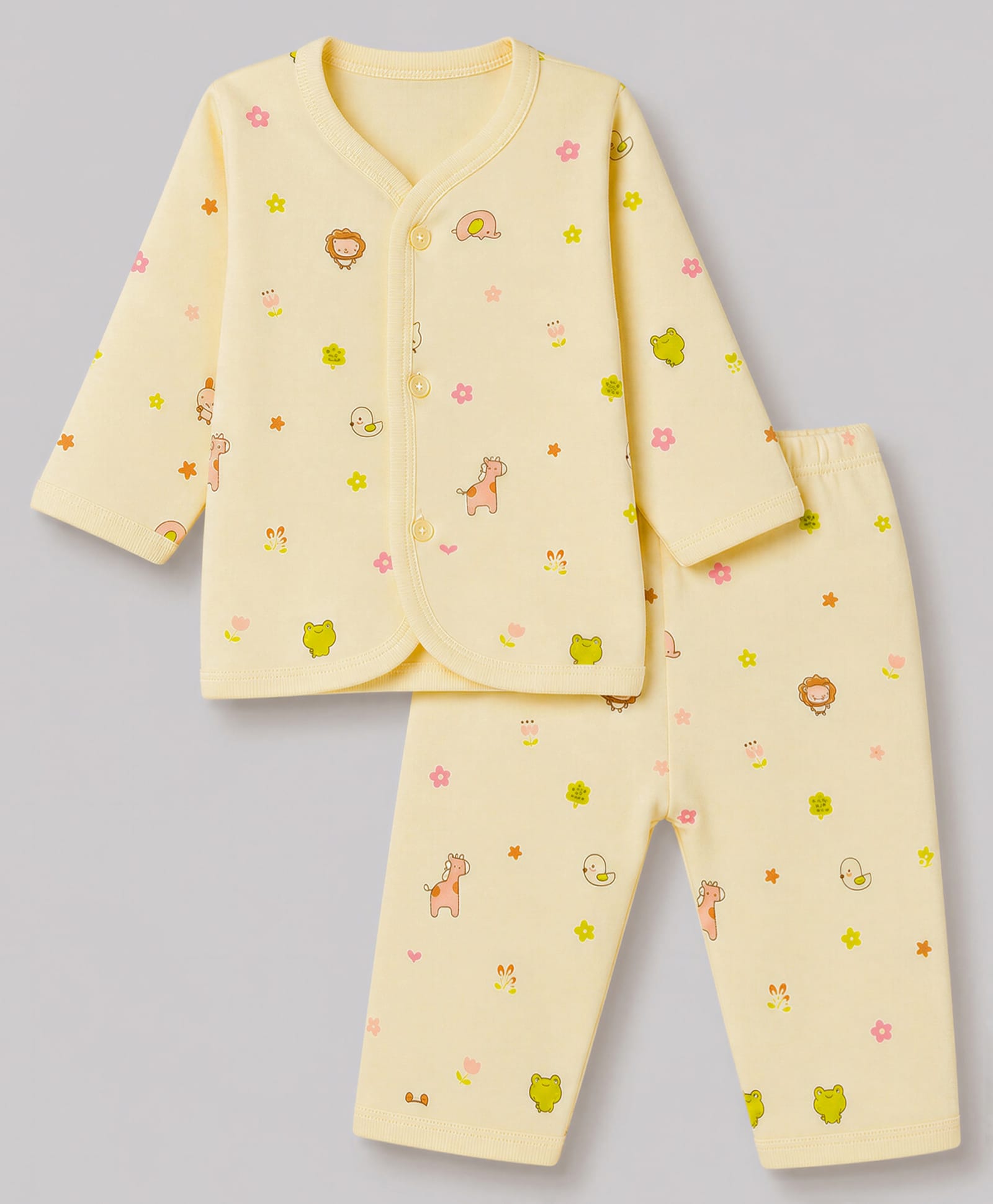 Tango Interlock Knit Full Sleeves Co-Ords T-Shirt & Pyjama Night Suit with Animal & Floral Print - Yellow-picture-27