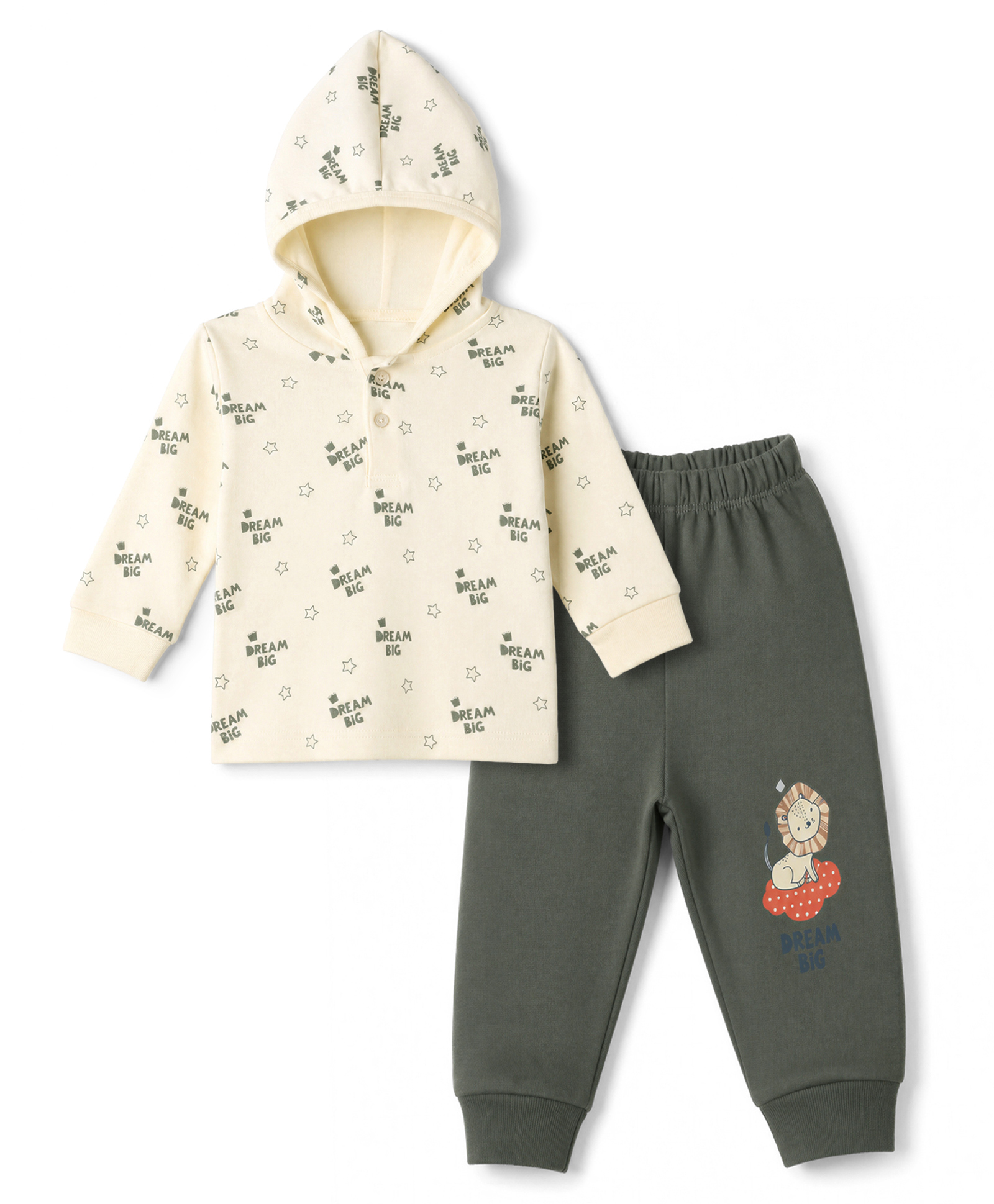 Tango Interlock Knit Full Sleeves Hooded T-Shirt & Pant Set With Dream Big & Star Print - Cream-picture-24