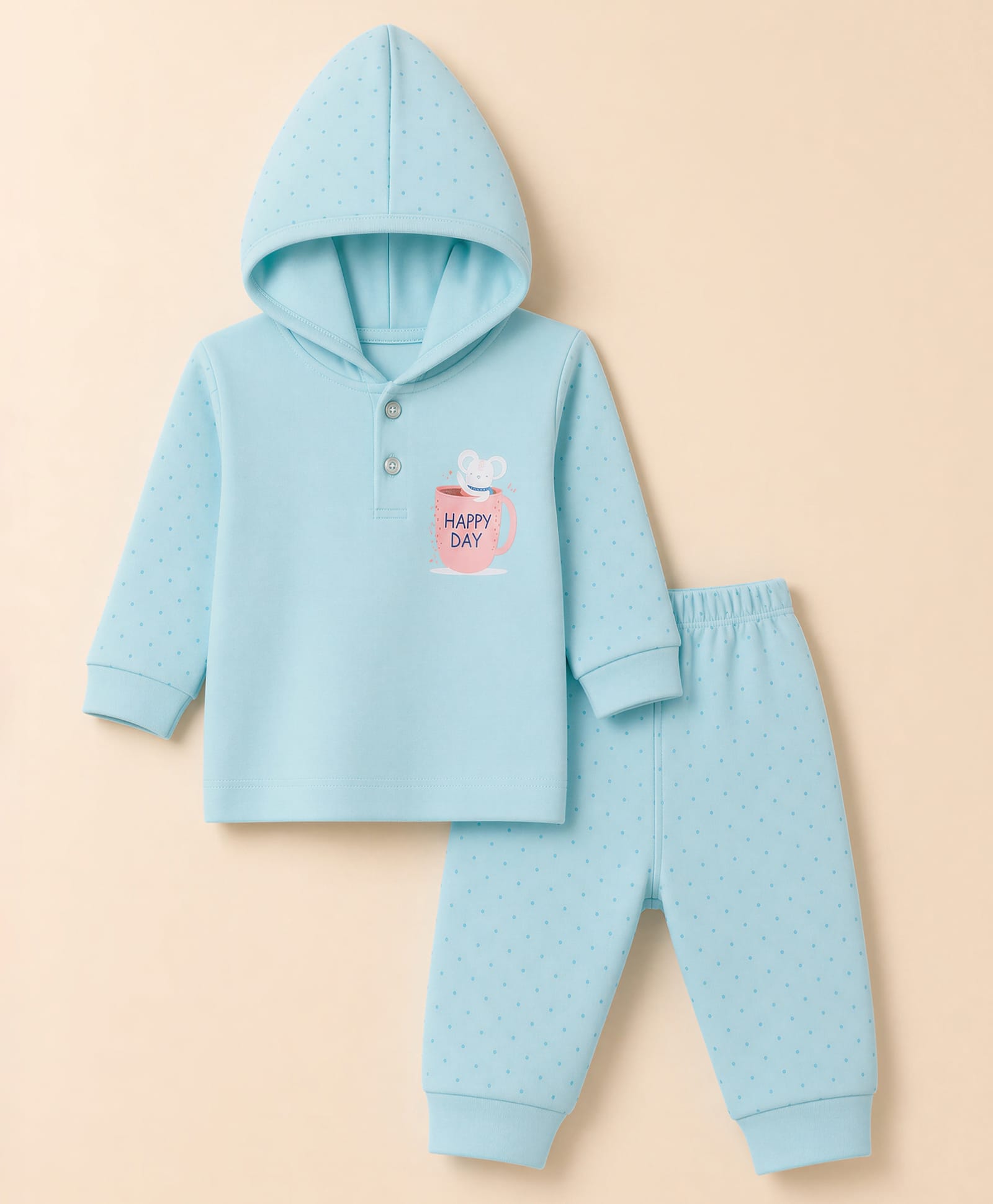 Tango Interlock Knit Full Sleeves Hooded T-Shirt & Jogger Set With Elephant Print - Aqua Blue-image-13