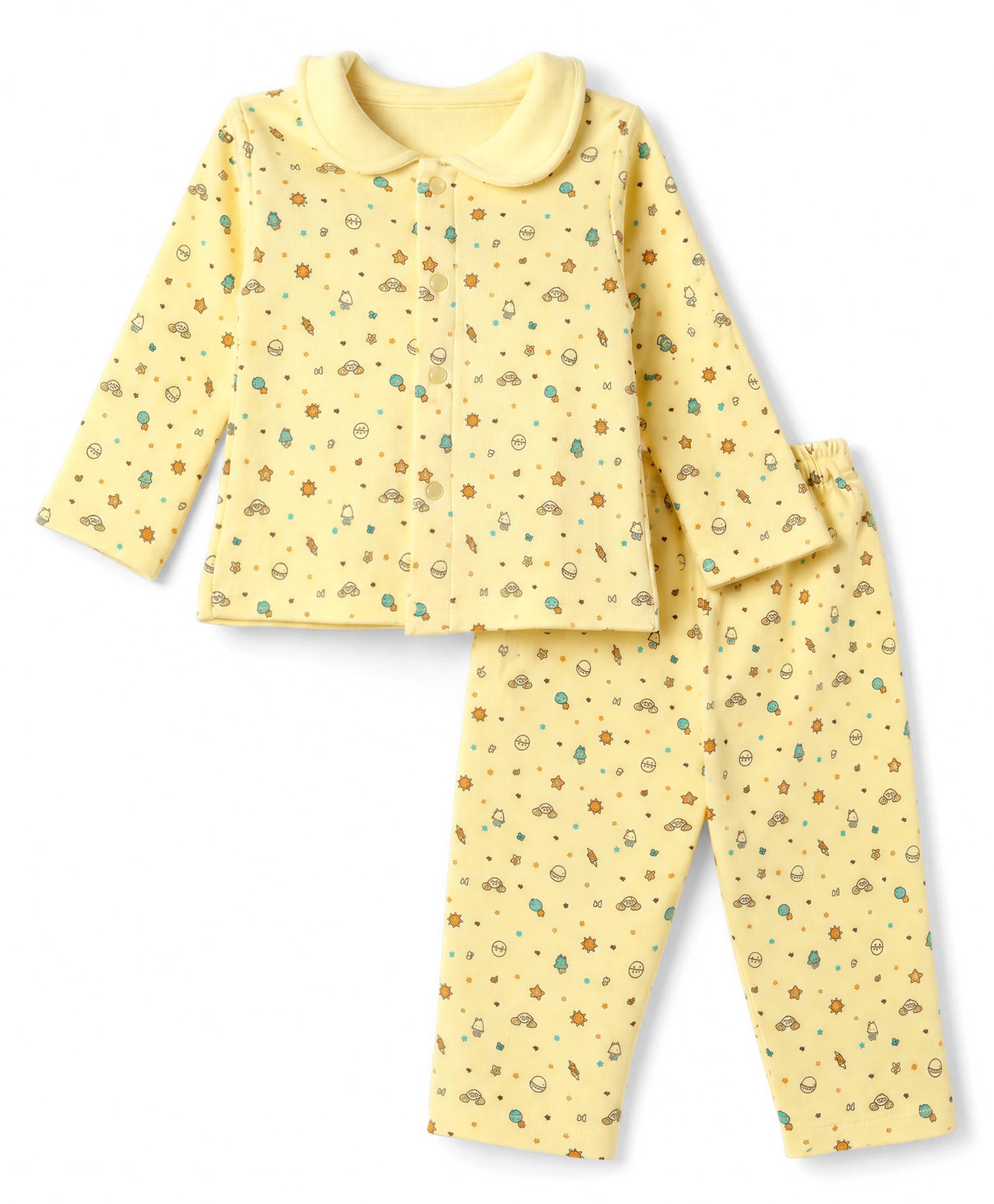 Tango Fleece Knit Full Sleeves Co-Ords T-Shirt & Pyjama Winter Wear Night Suit with Polka Dots Rainbow & Heart Print - Yellow-picture-9