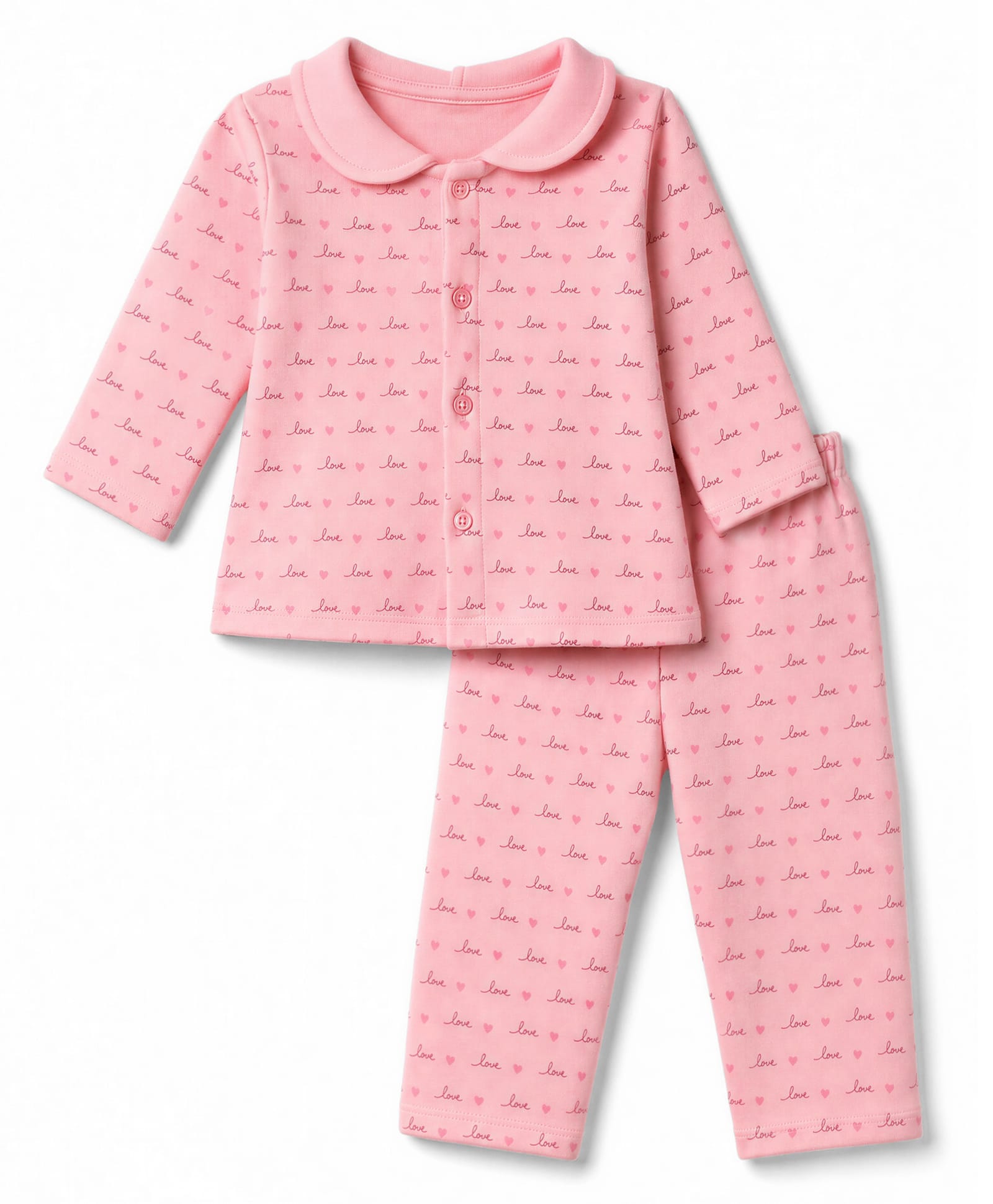 Tango Fleece Knit Full Sleeves Co-Ords Shirt & Pyjama Winter Wear Night Suit with Love & Heart Print - Pink-picture-13