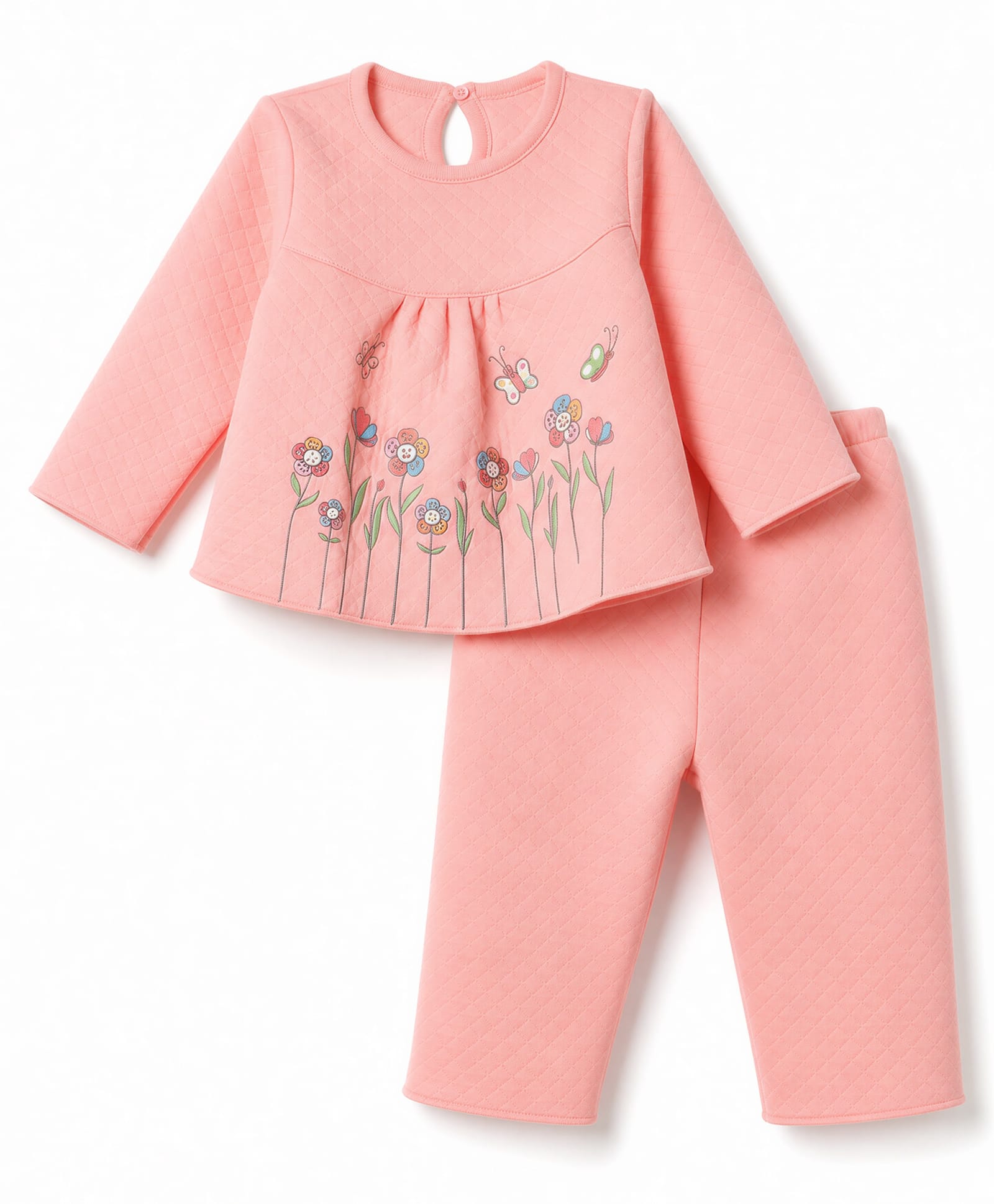 Tango Knit Full Sleeves Quilted T-Shirt & Pyjama Winter Wear Night Suit with Floral Print - Coral-picture-49