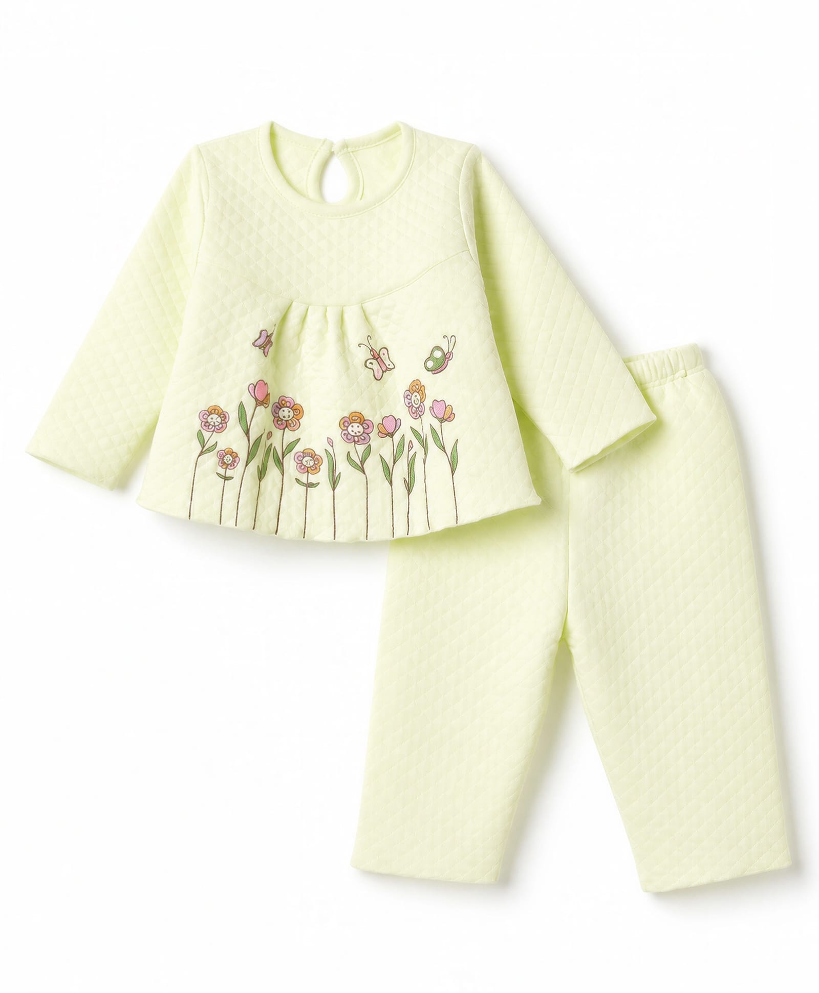 Tango Knit Full Sleeves Quilted T-Shirt & Pyjama Winter Wear Night Suit with Floral Print - Green-picture-29