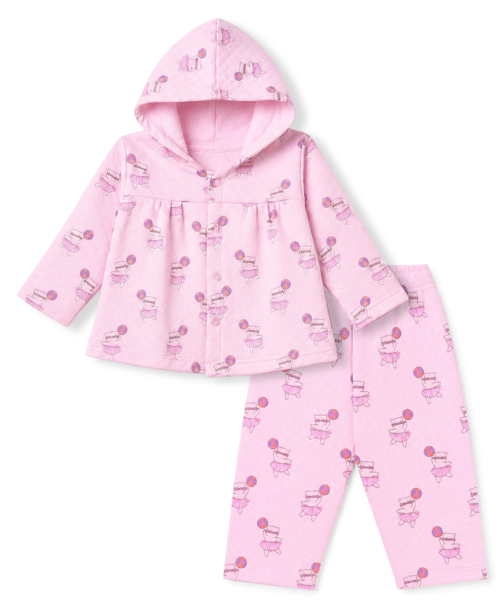 Tango Knit Full Sleeves Co-Ords Hooded Quilted T-Shirt & Pyjama Winter Wear Night Suit with Animal Print - Pink-picture-40