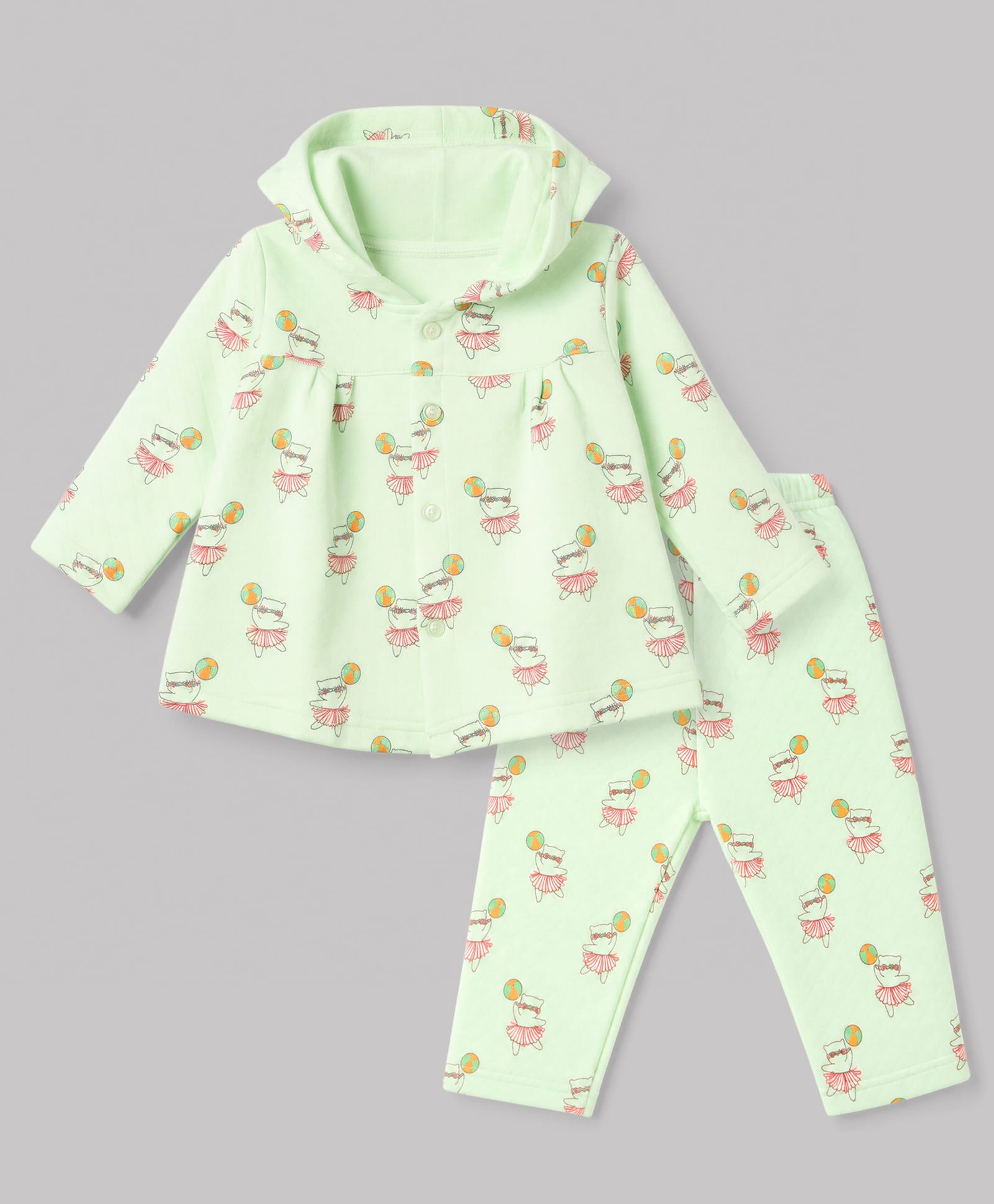 Tango Knit Full Sleeves Co-Ords Hooded Quilted T-Shirt & Pyjama Winter Wear Night Suit with Animal Print - Limegreen-picture-39