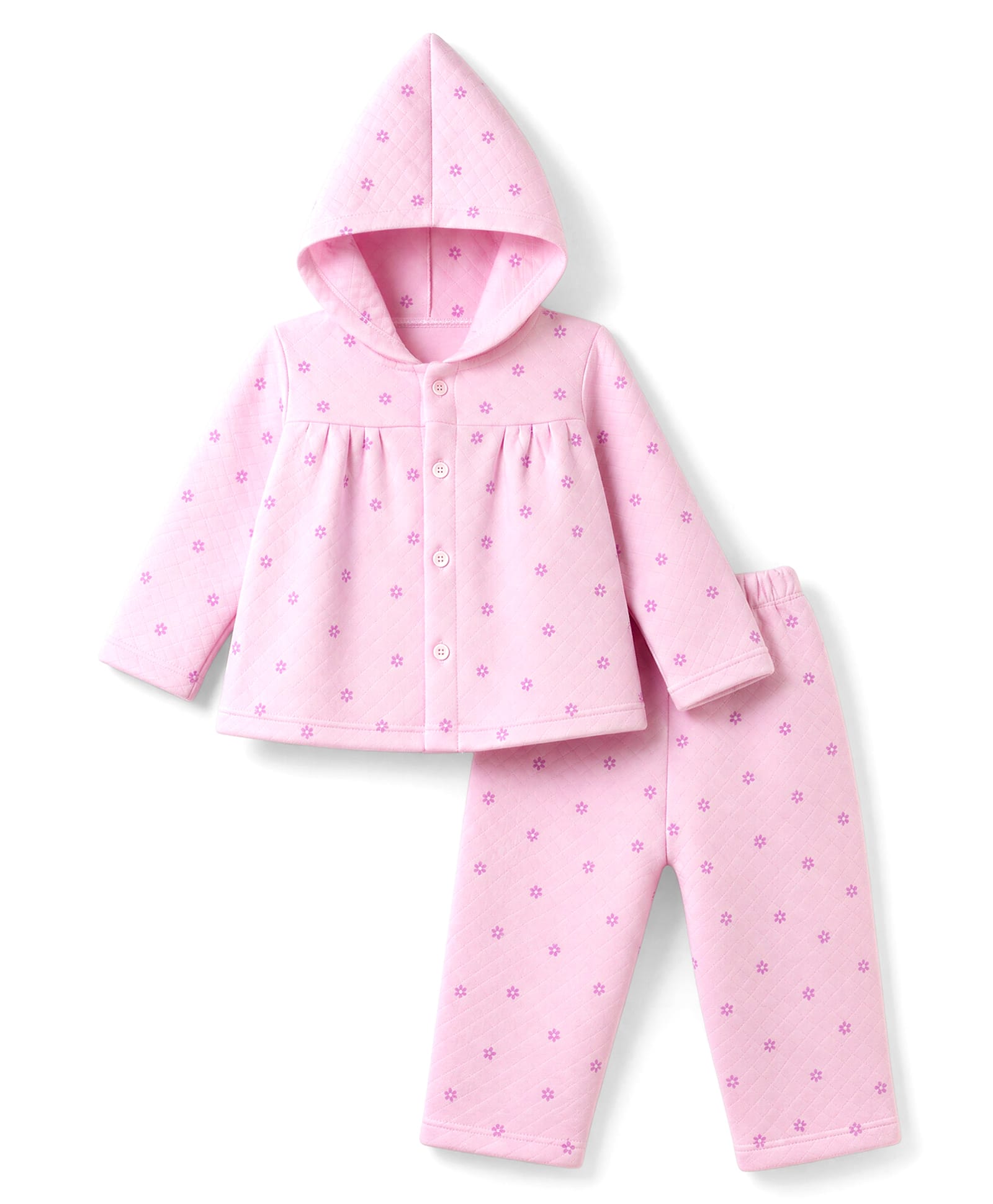Tango Knit Full Sleeves Co-Ords Hooded Quilted T-Shirt & Pyjama Winter Wear Night Suit with Polka Dots Print - Pink-picture-26