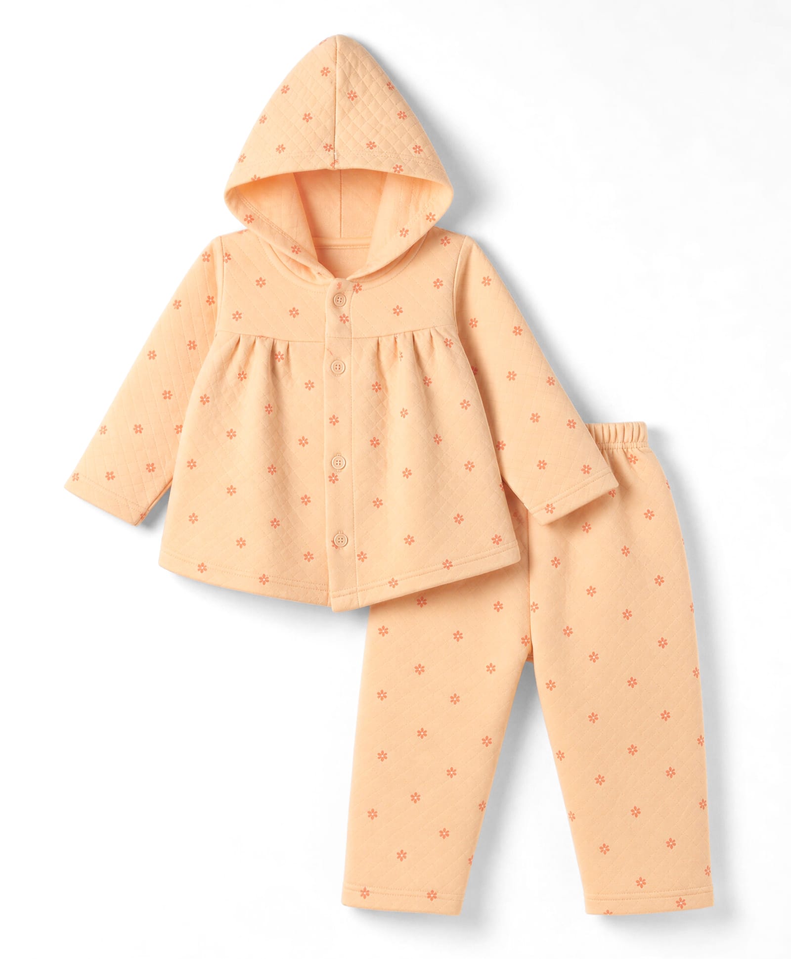Tango Knit Full Sleeves Co-Ords Hooded Quilted T-Shirt & Pyjama Winter Wear Night Suit with Polka Dots Print - Orange-picture-16