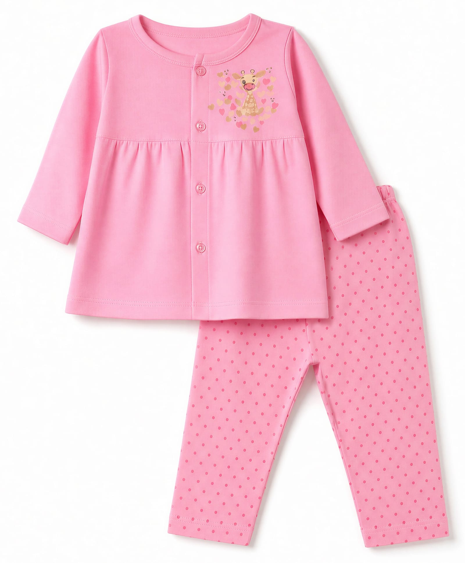 Tango Single Jersey Knit Full Sleeves Top & Pyjama Night Suit with Giraffe & Heart Print - Pink-picture-26