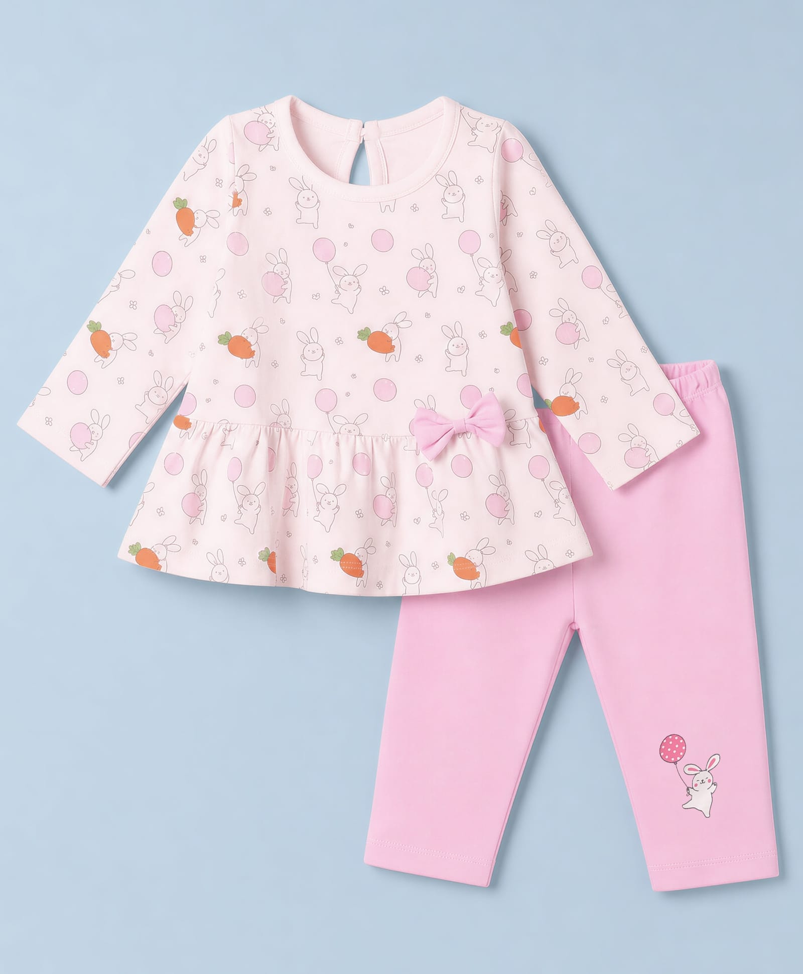 Tango Single Jersey Knit Full Sleeves Rabbit Printed Frock with Leggings - Light Pink-picture-15