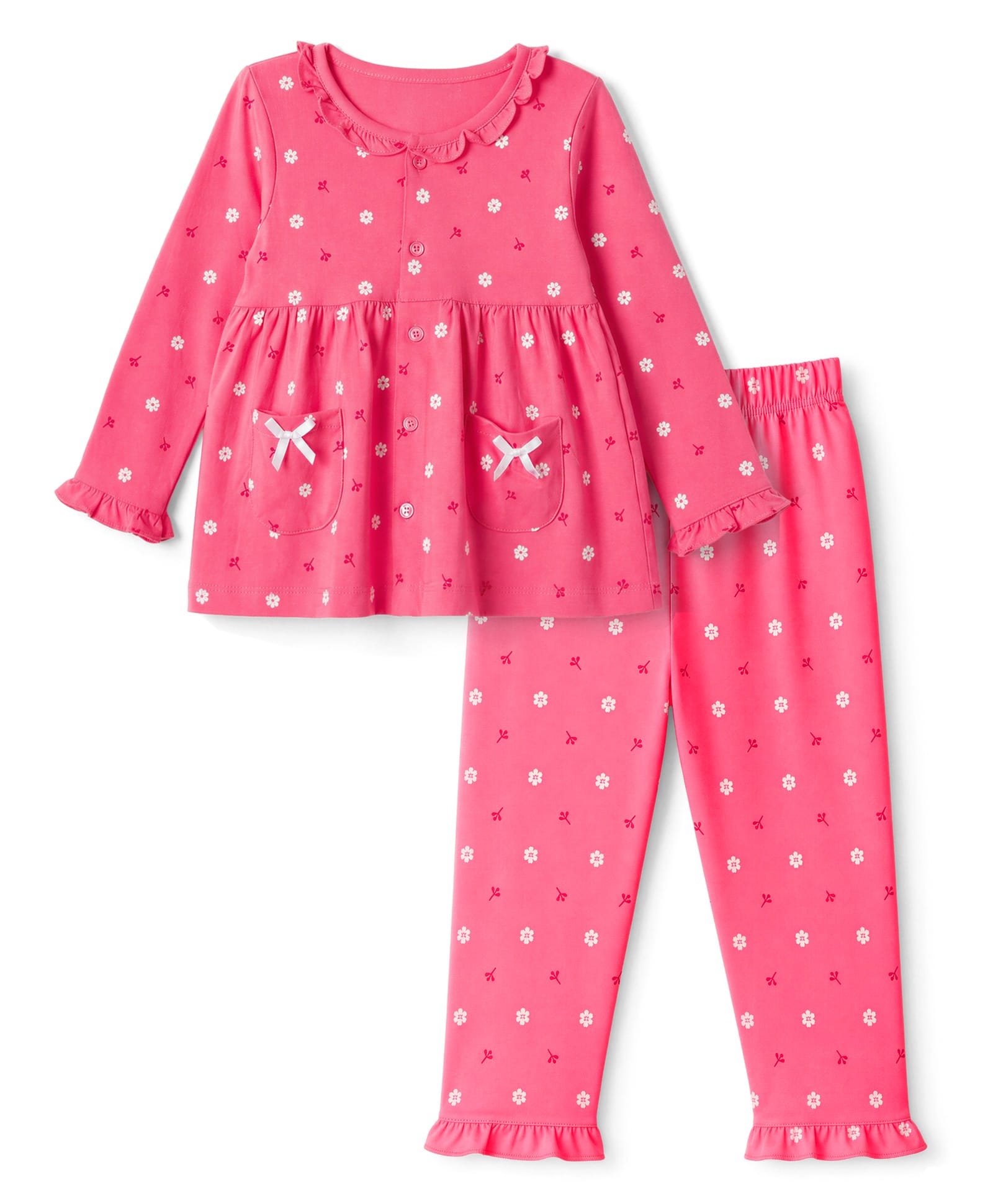 Tango Single Jersey Knit Full Sleeves Co-Ords Top & Pyjama Night Suit with Floral Print - Dark Pink-image-36