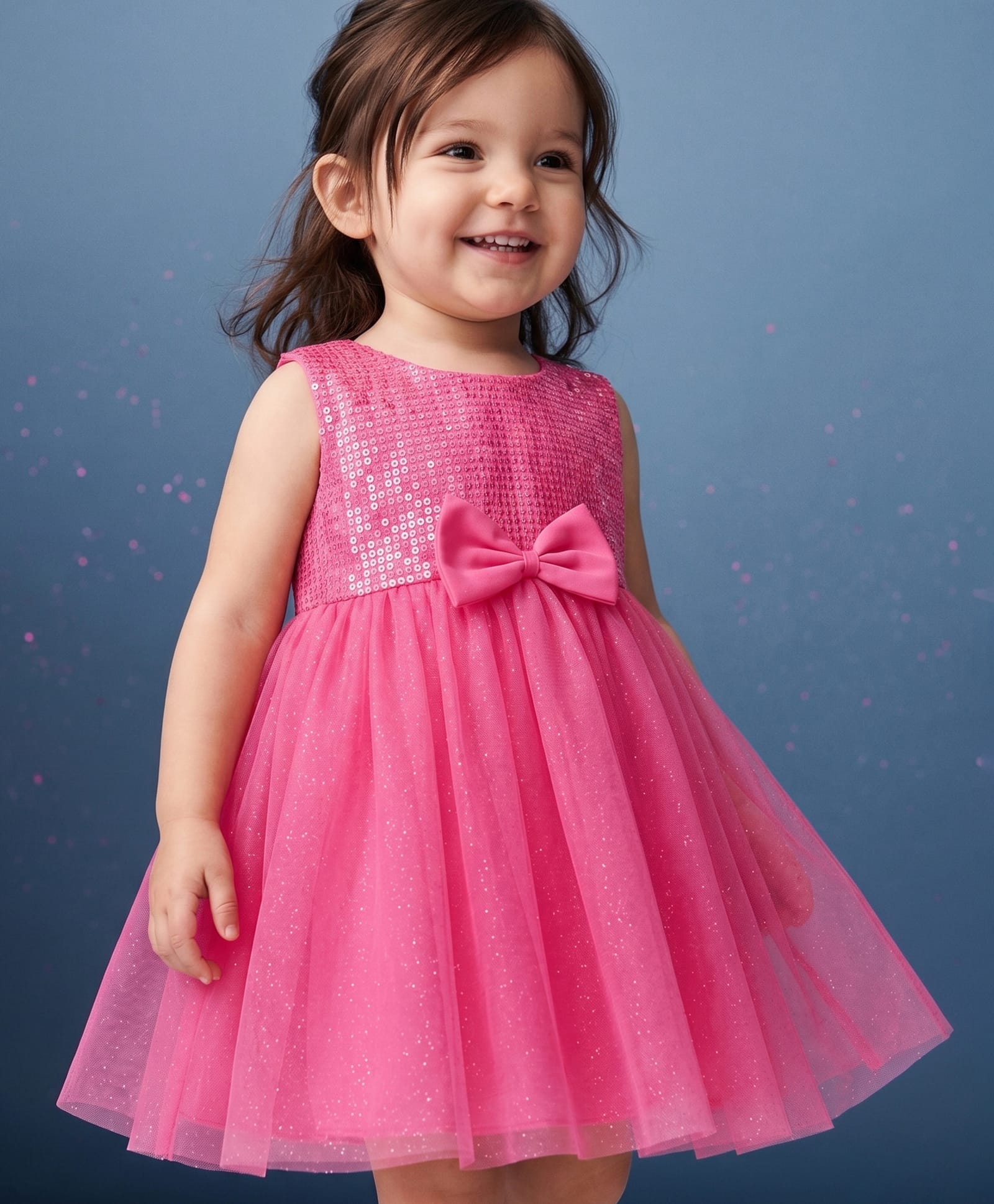 Babyhug Mesh Woven Sleeveless Sequinned Party Dress With Bow Applique - Pink-picture-26