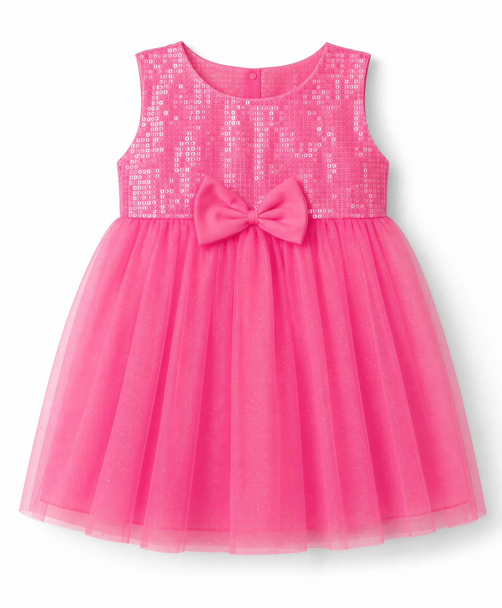 Babyhug Mesh Woven Sleeveless Sequinned Party Dress With Bow Applique - Pink-picture-24