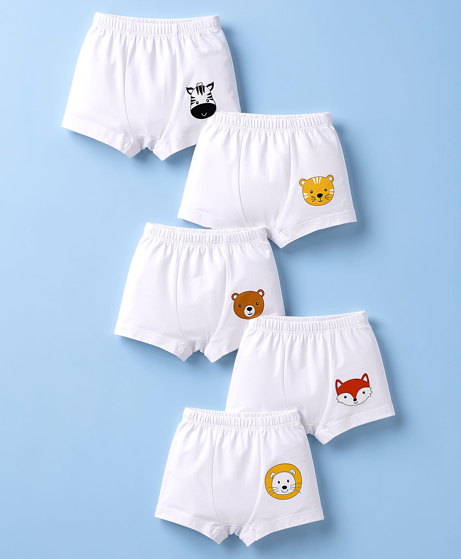 Doodle Poodle 100% Cotton Single Jersey Knit Trunks with Animals Face Print Pack of 5 - White-picture-6
