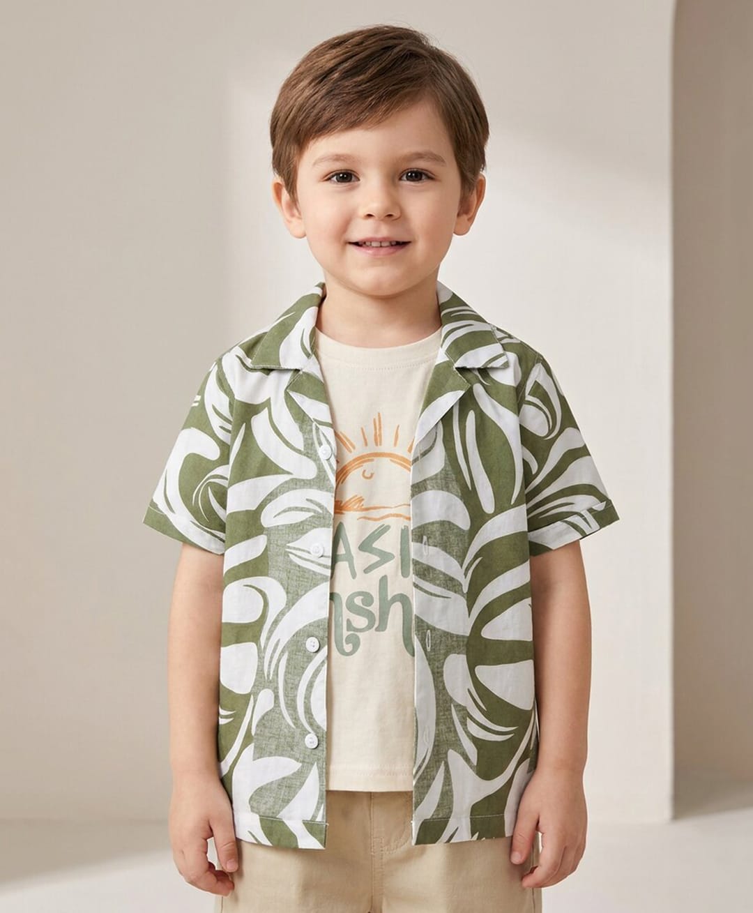 Rikidoos Cotton Woven Half Sleeves Abstract Printed Box Style Shirt With T-Shirt - Olive & White-picture-45