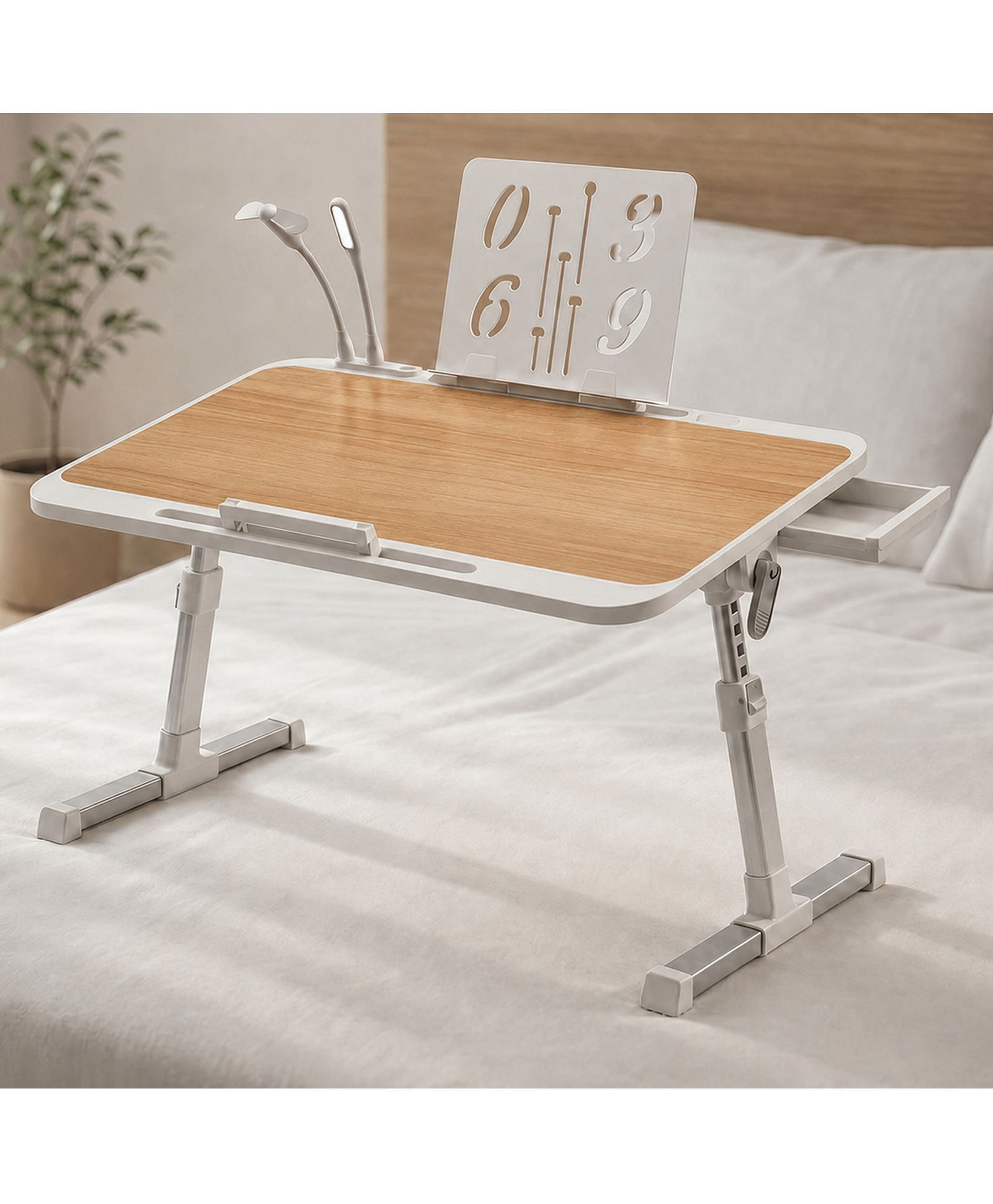 StarAndDaisy Kids Study Table Foldable Multipurpose Bed Table for Kids and Laptop Use Adjustable Height and Angle with USB Port LED Light Mini Cooling Fan Brown-picture-15