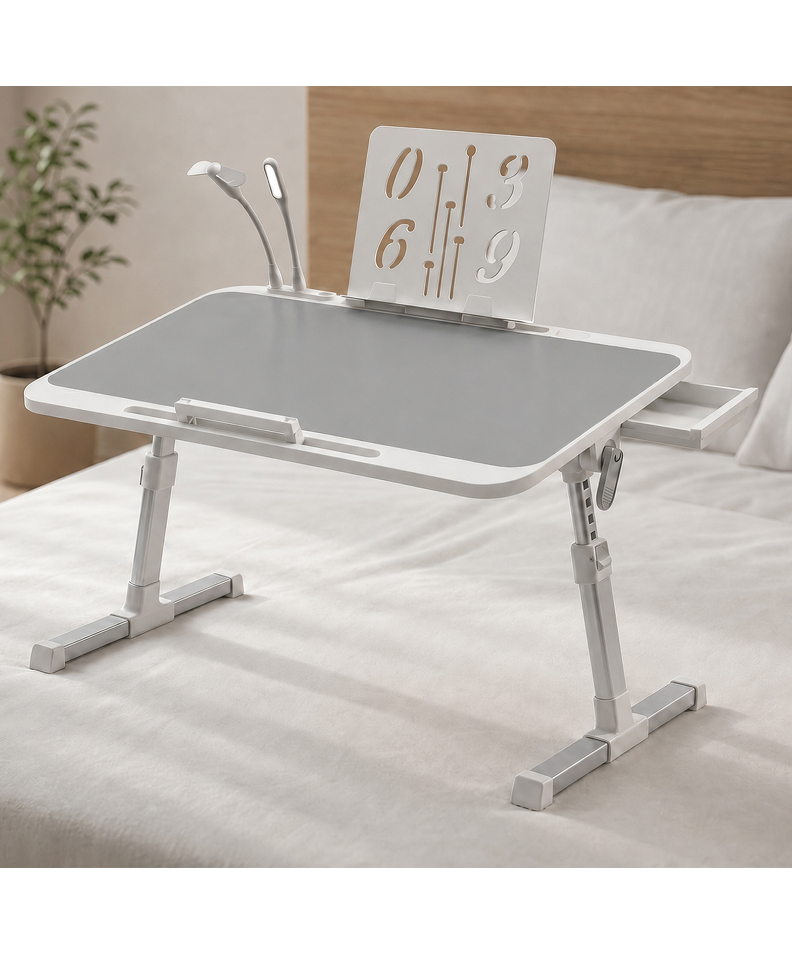 StarAndDaisy Kids Study Table Foldable Multipurpose Bed Table for Kids and Laptop Use Adjustable Height and Angle with USB Port LED Light Mini Cooling Fan grey-image-49