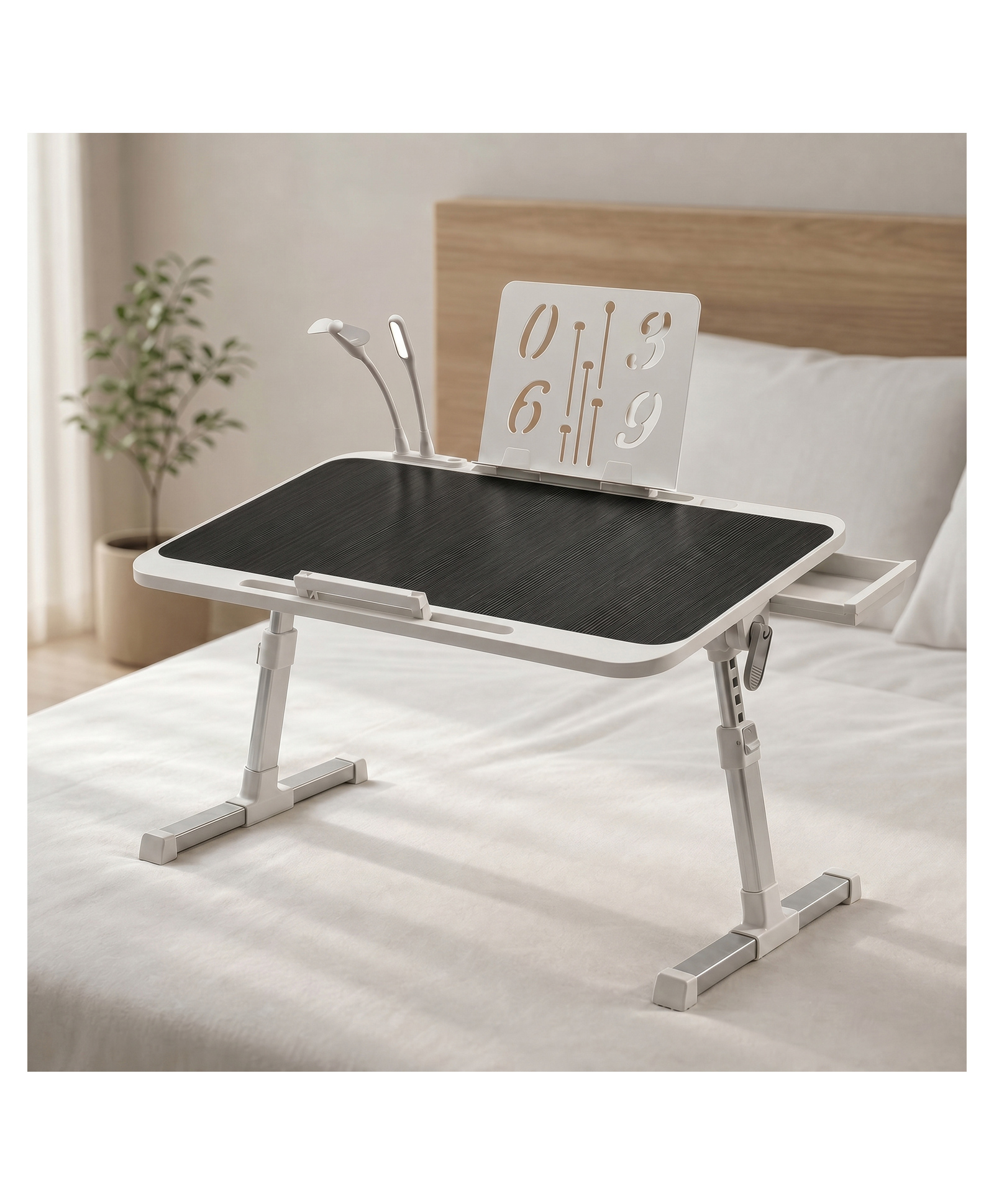 StarAndDaisy Kids Study Table Foldable/Multipurpose Baby/Kids Bed Table for Laptop and Study/Laptop Table Stand with Adjustable Height & Angle with USB Port, LED and Mini Cooling Fan -Black White-picture-18