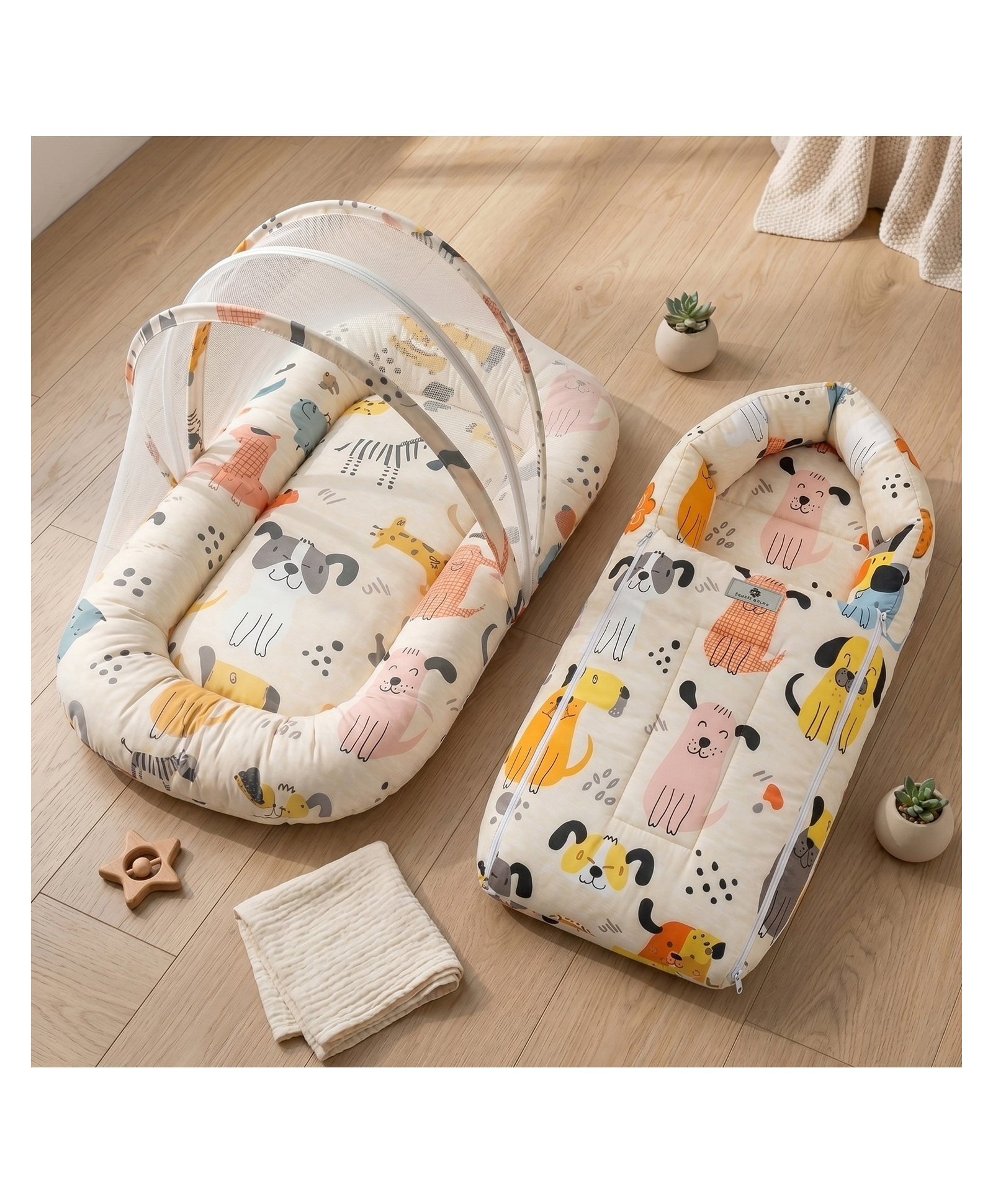 StarAndDaisy 2 in 1 Baby Sleeping Bag with Mosquito Net for Newborn Soft Breathable Cotton Sleeping Sack and Wrapper Foldable Baby Protection Bag for Infants 0 to 12 Months Dog Print-image-10