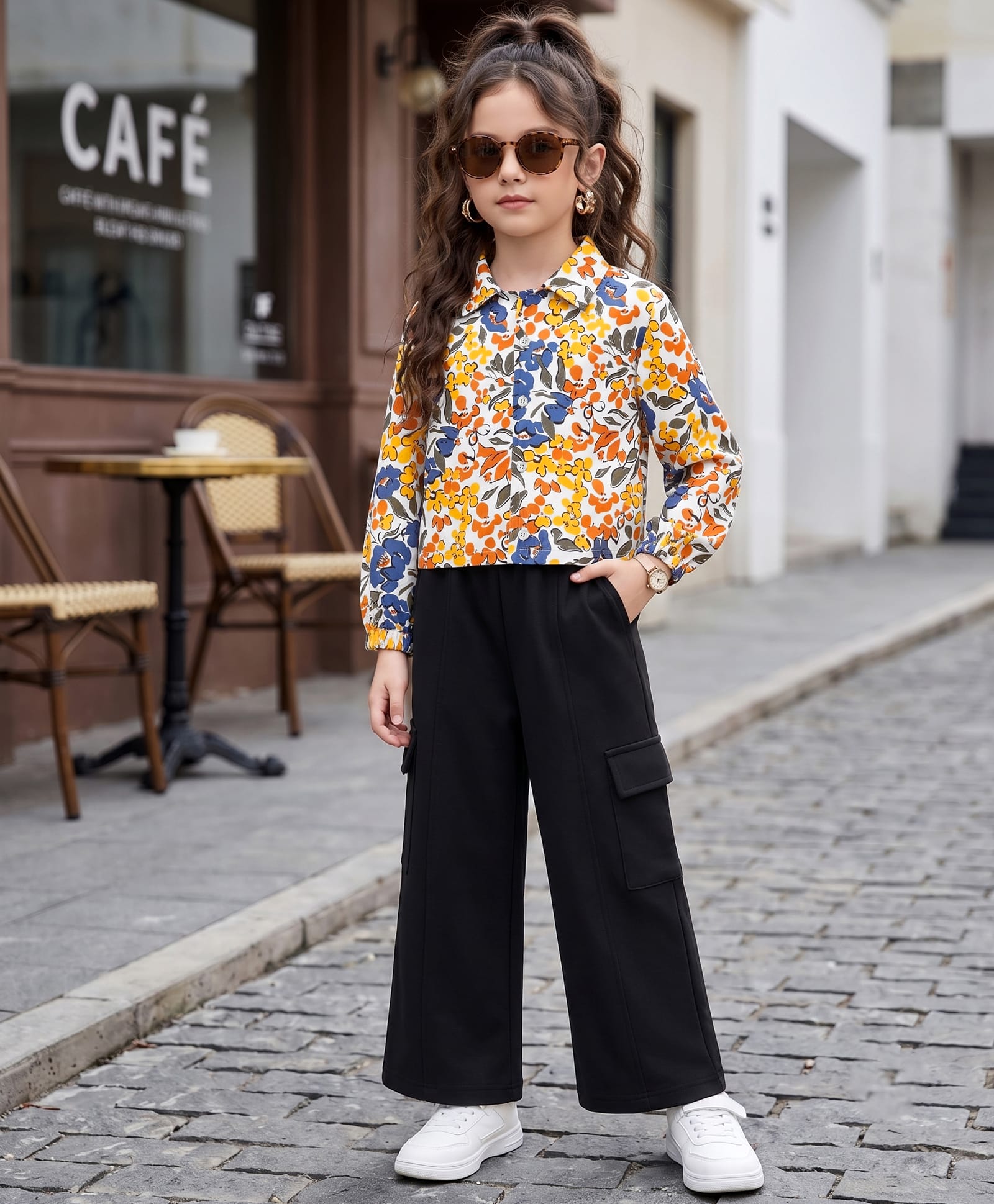 OLLINGTON ST. Cotton Looper Knit Full Sleeves Floral Printed Jacket & Track Pant Set - Yellow & Black-image-42