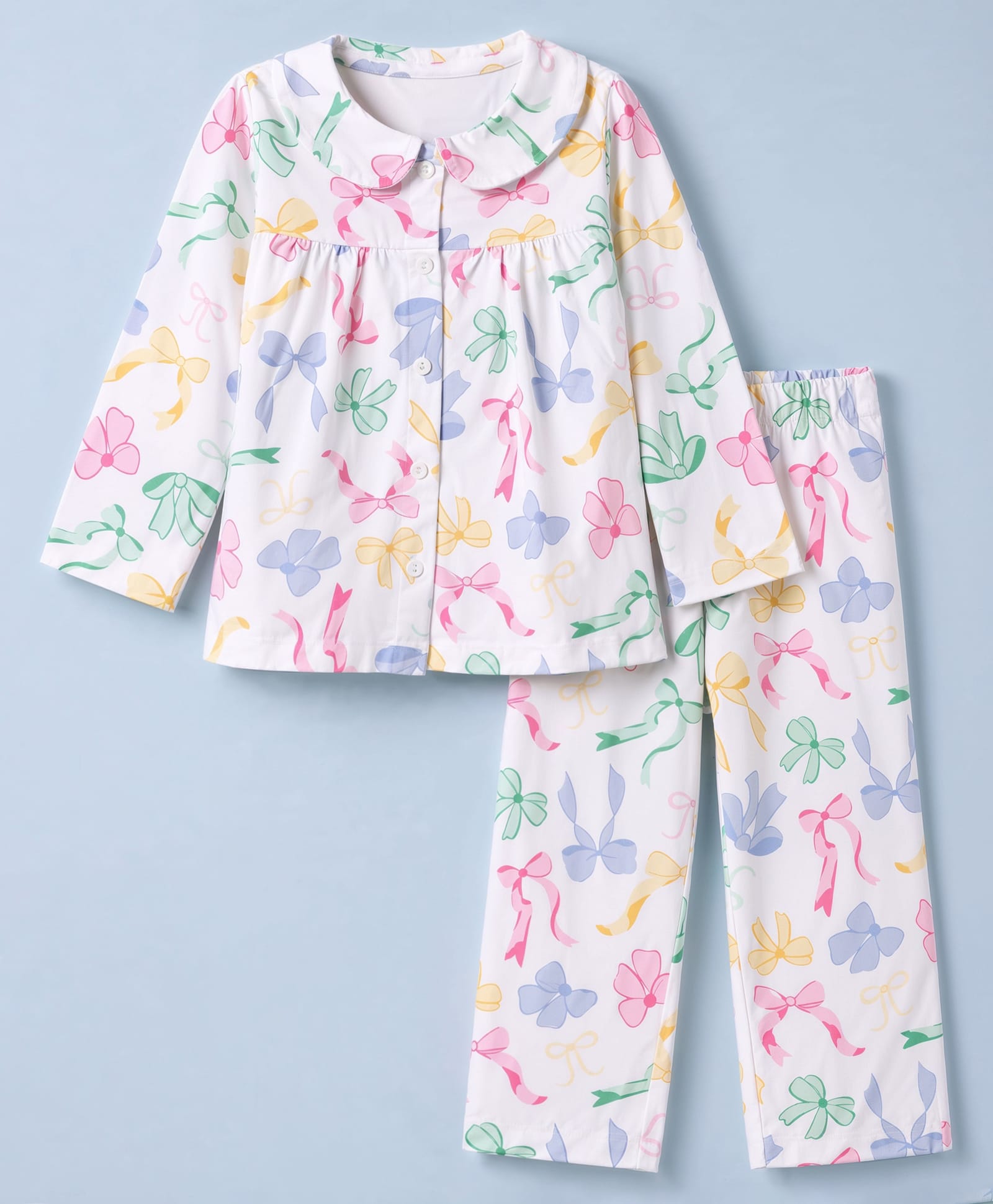 Babyhug Cotton Knit Full Sleeves Co-Ords Top & Pyjama Night Suit with Bow Print - White-image-27