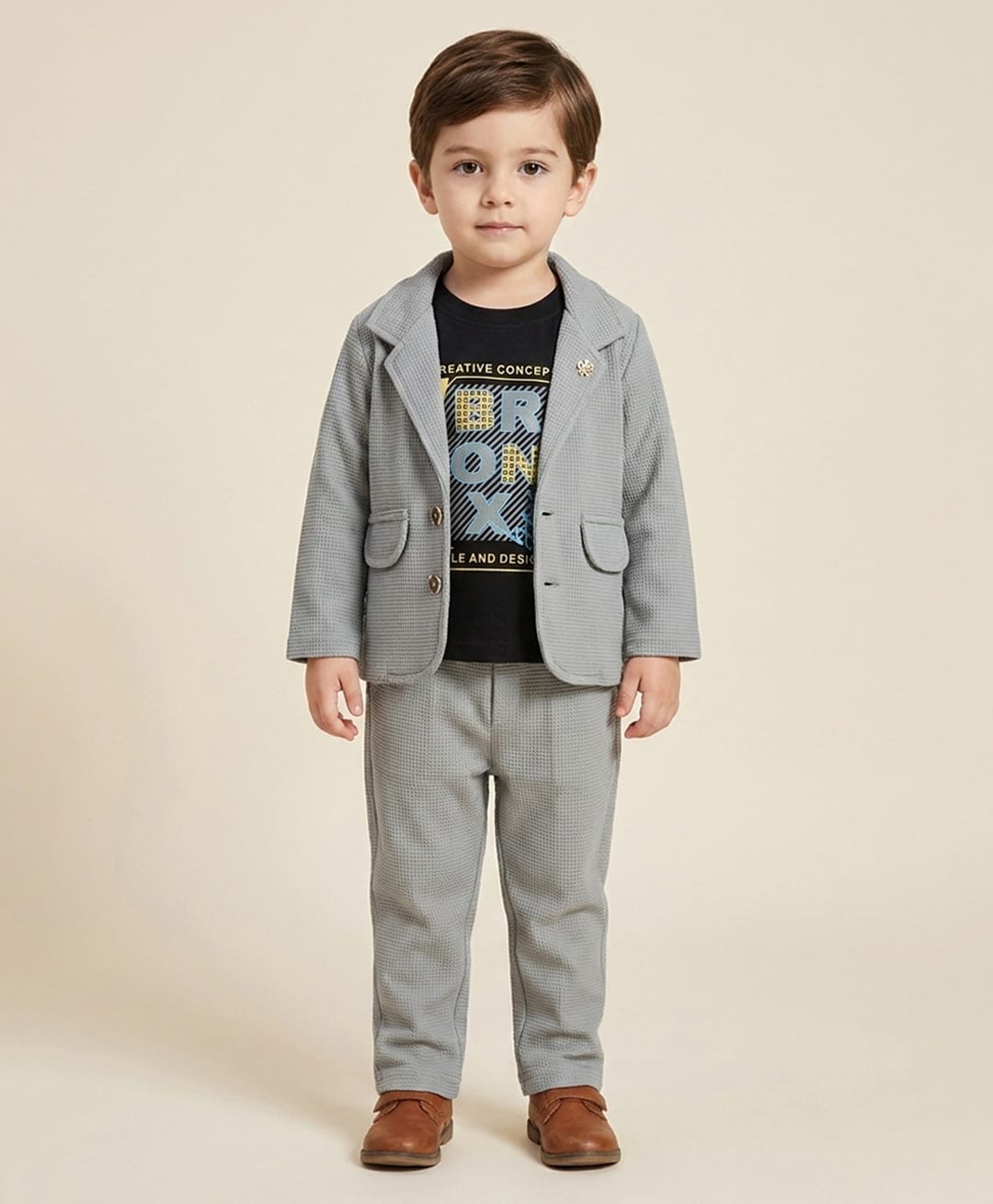 Rikidoos Embosis Hosiery Woven Full Sleeves Blazer With T-Shirt & Pant - Grey-picture-19