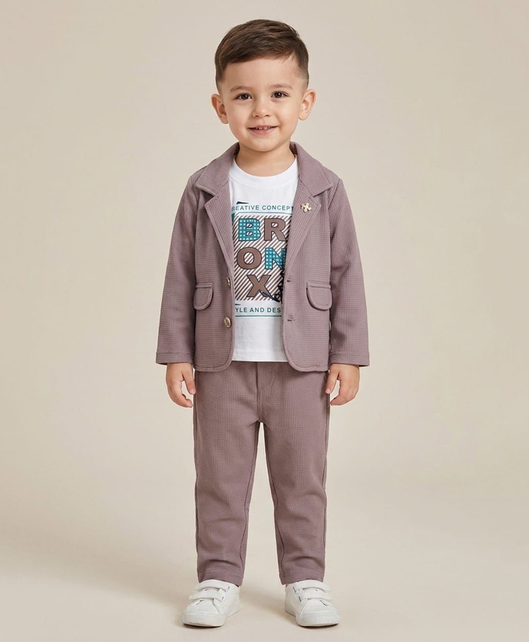 Rikidoos Embosis Hosiery Woven Full Sleeves Blazer With T-Shirt & Pant - Pink-picture-17