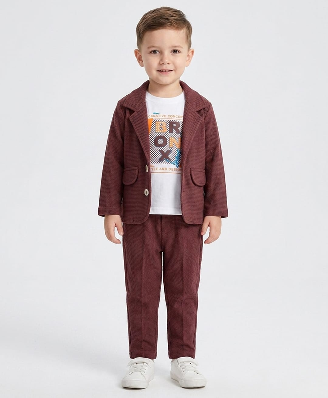 Rikidoos Embosis Hosiery Woven Full Sleeves Blazer With T-Shirt & Pant - Rose Gold-picture-16