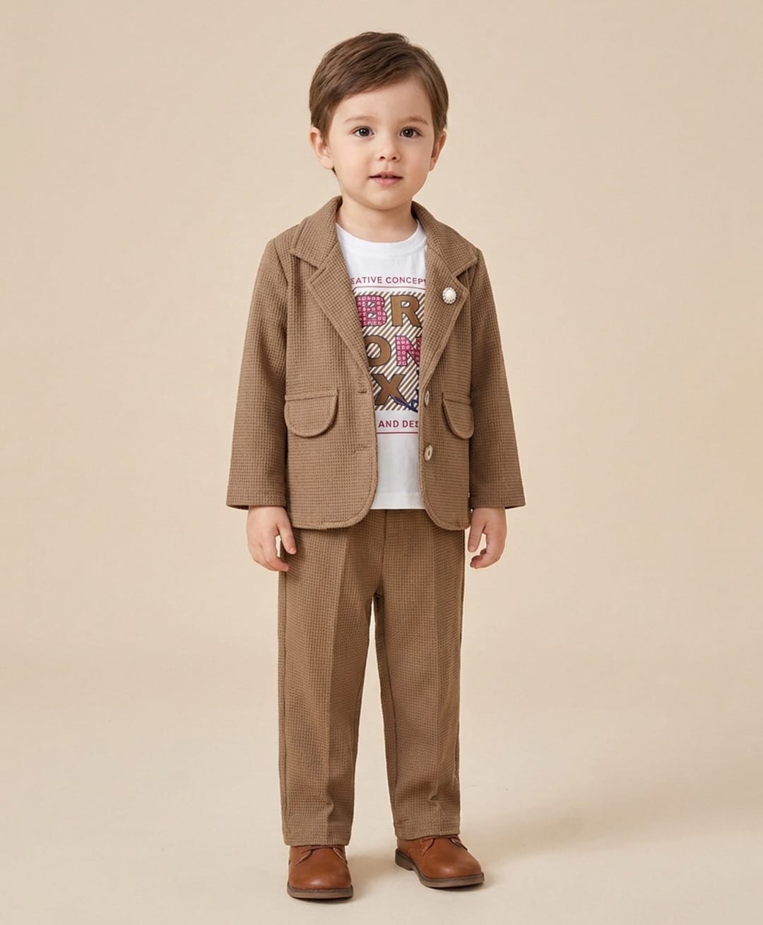 Rikidoos Embosis Hosiery Woven Full Sleeves Blazer With T-Shirt & Pant - Khaki-picture-35
