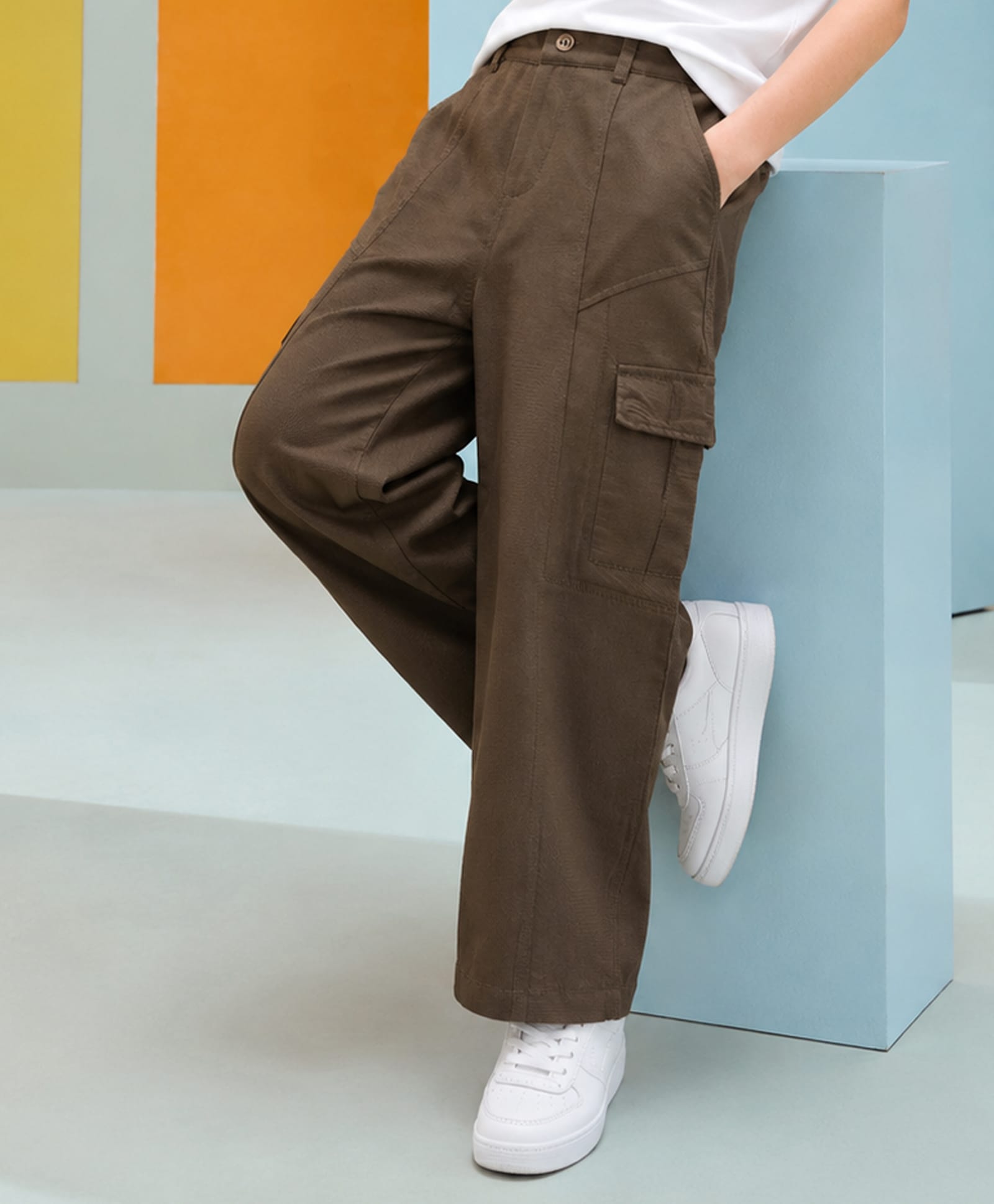 PURPLE UNITED KIDS Cotton Woven Solid Cargo Pants - Brown-picture-27