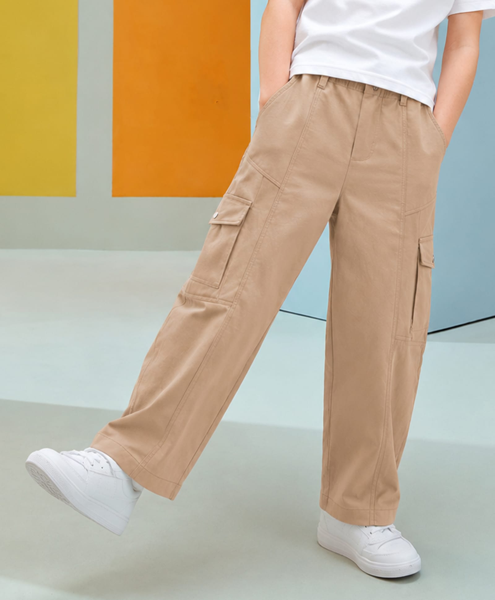 PURPLE UNITED KIDS Cotton Woven Solid Cargo Pants - Beige-picture-12