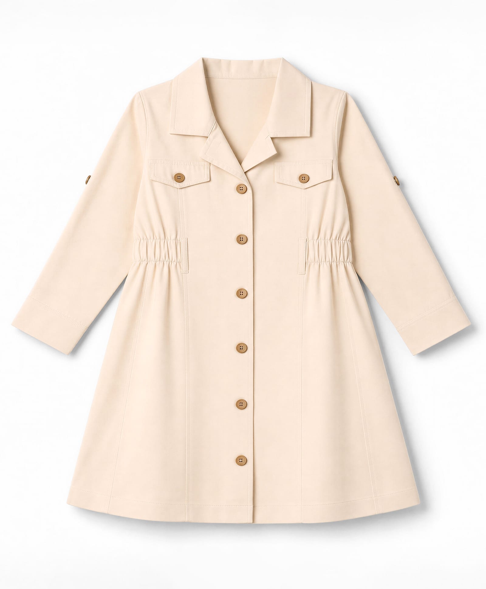 Babyhug Cotton Woven Shirt Dress with Full Sleeves - Beige-image-47