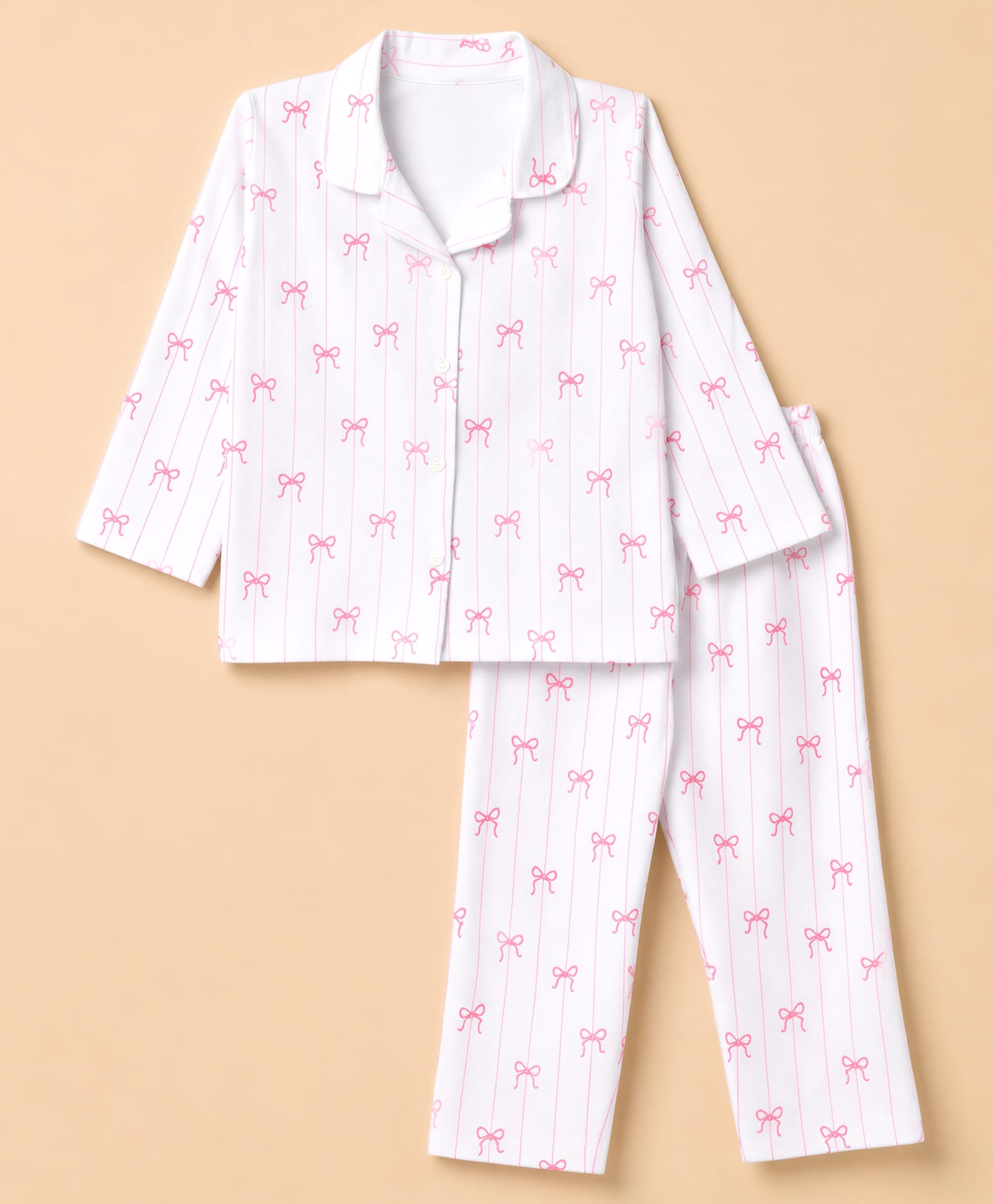 Babyhug Cotton Knit Full Sleeves Striped Co-Ords Shirt & Pyjama Night Suit with Bow Print - White-image-12