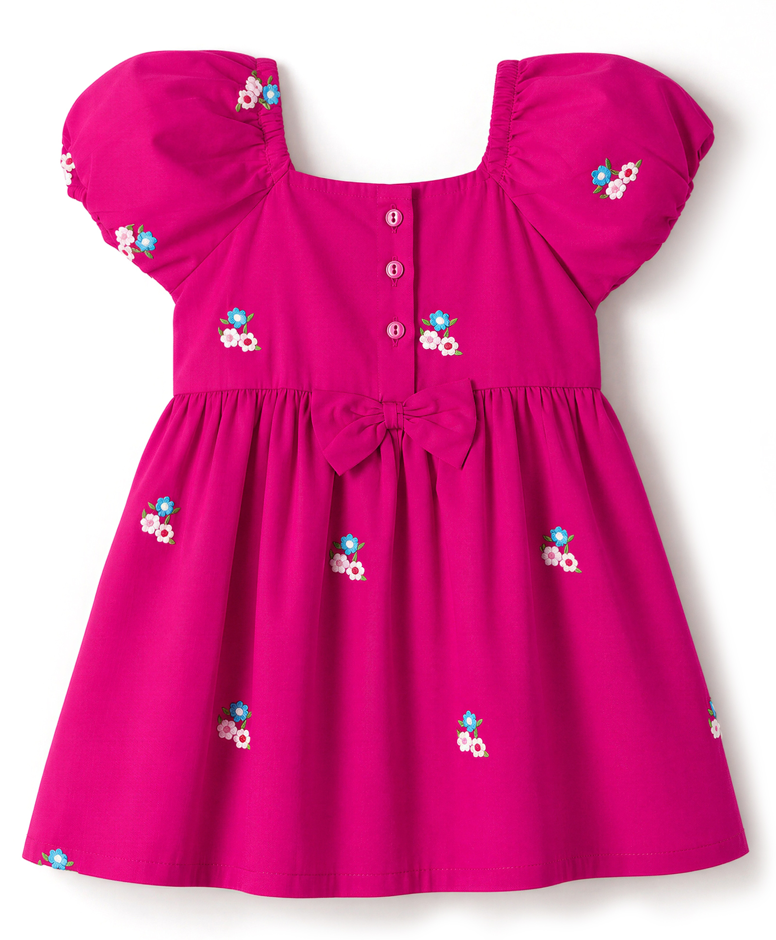 Babyhug Cotton Woven Dress with Half Sleeves and Floral Embroidery - Fuchsia-image-43
