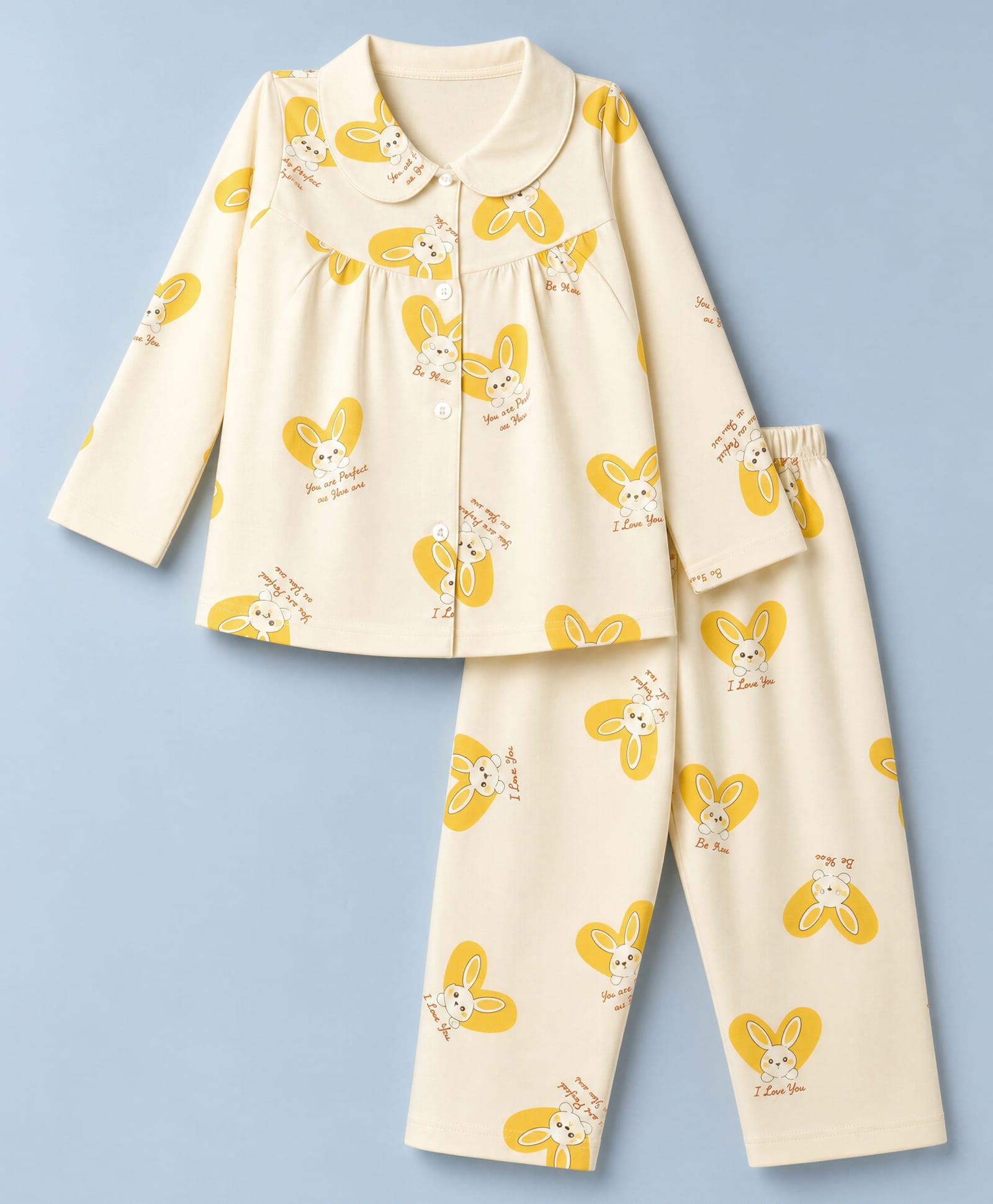 Evimo Single Jersey Full Sleeves Pyjama Sets Lt.Yellow 3-4Y Girls-image-30