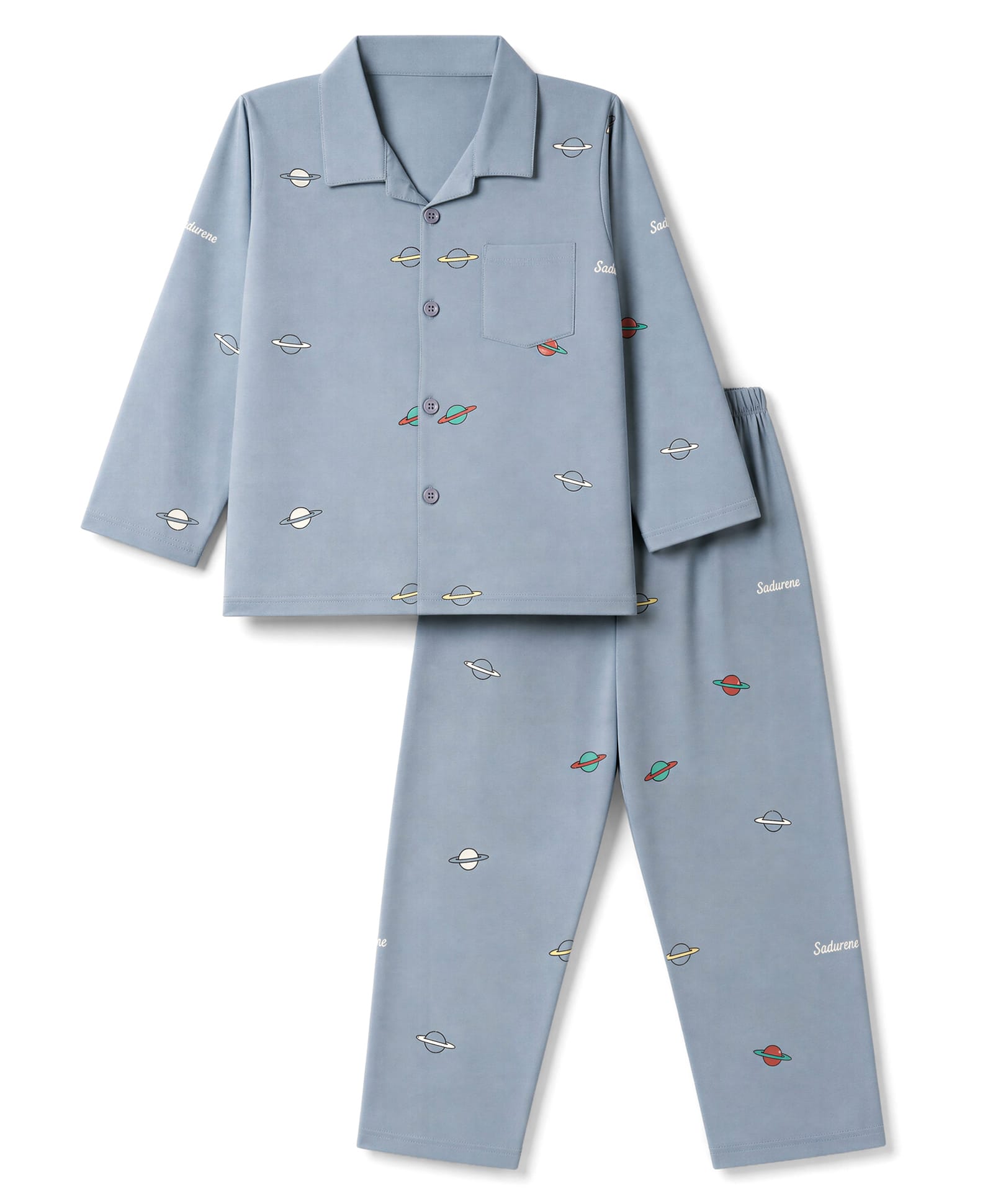 Evimo Single Jersey Knit Full Sleeves Co-Ords Shirt & Pyjama Night Suit with Space Print - Blue-picture-18