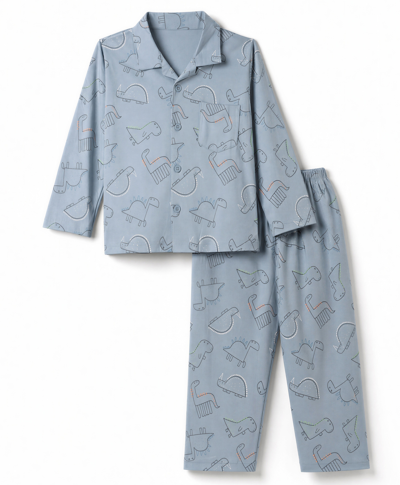Evimo Single Jersey Knit Full Sleeves Co-Ords Shirt & Pyjama Night Suit with Dinosaur Print - Blue-picture-8