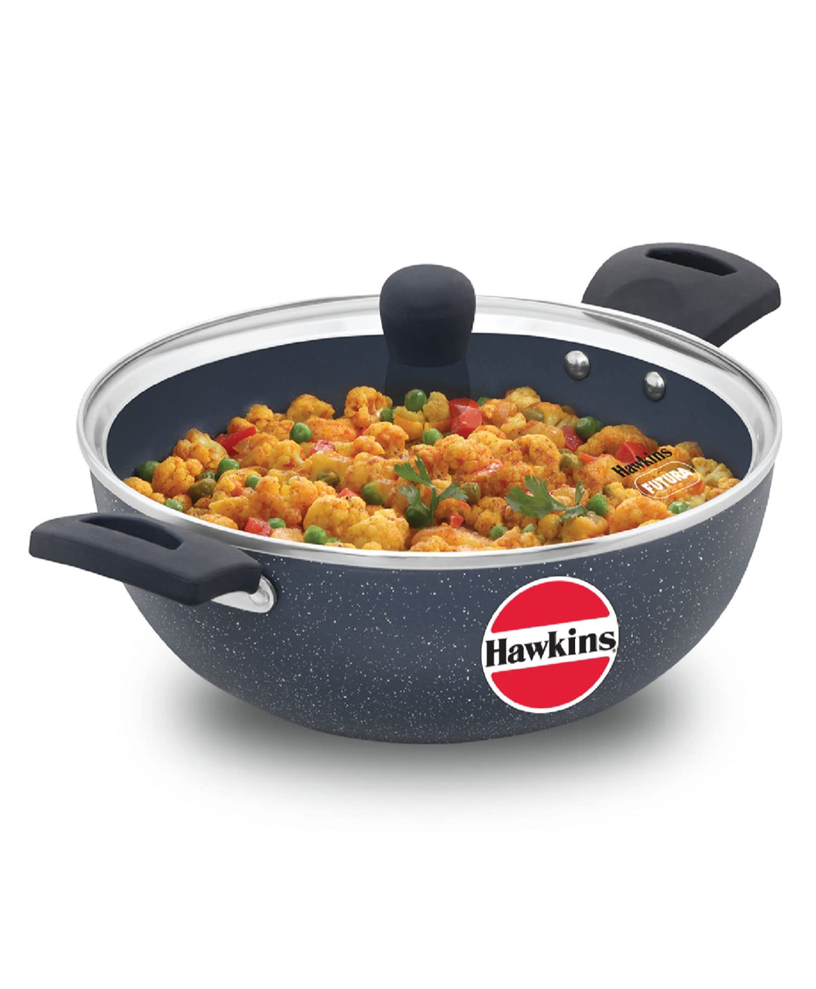 Hawkins Ceramic Nonstick 3.5 Litre Deep Kadhai Induction Deep Fry Pan with Glass Lid Granite Kadai - Black-image-13