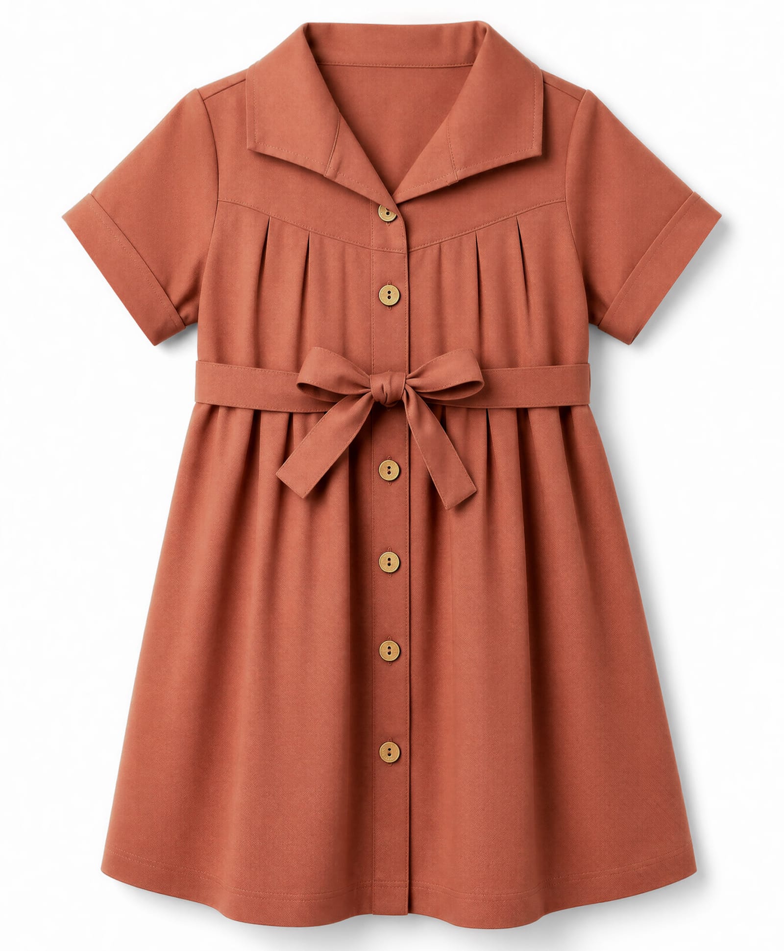 Babyhug Woven Half Sleeves Solid Shirt Dress - Rust Orange-image-16
