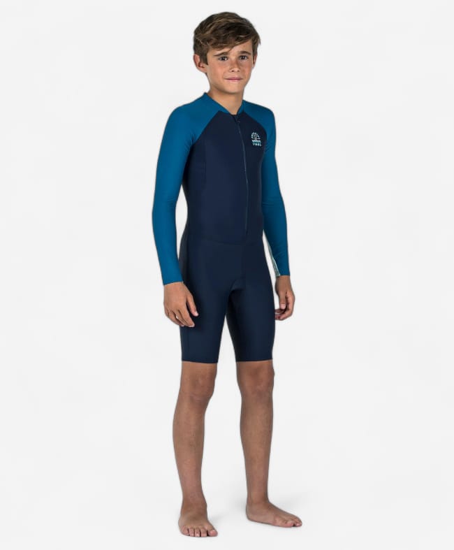 DECATHLON Knit Full Sleeves Colour Blocked Solid Legged Swimsuit - Blue-image-30