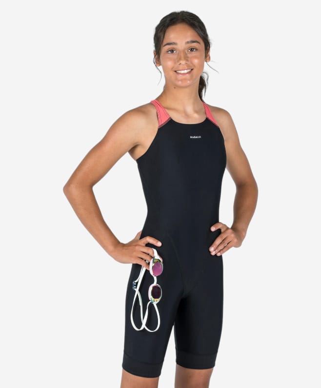DECATHLON Knit Sleeveless Colour Blocked Solid Legged Swimsuit - Black-image-31