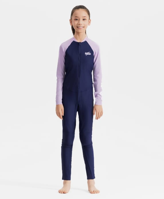 DECATHLON Full Sleeves Colour Blocked Legged Swimsuit - Navy Blue-image-49