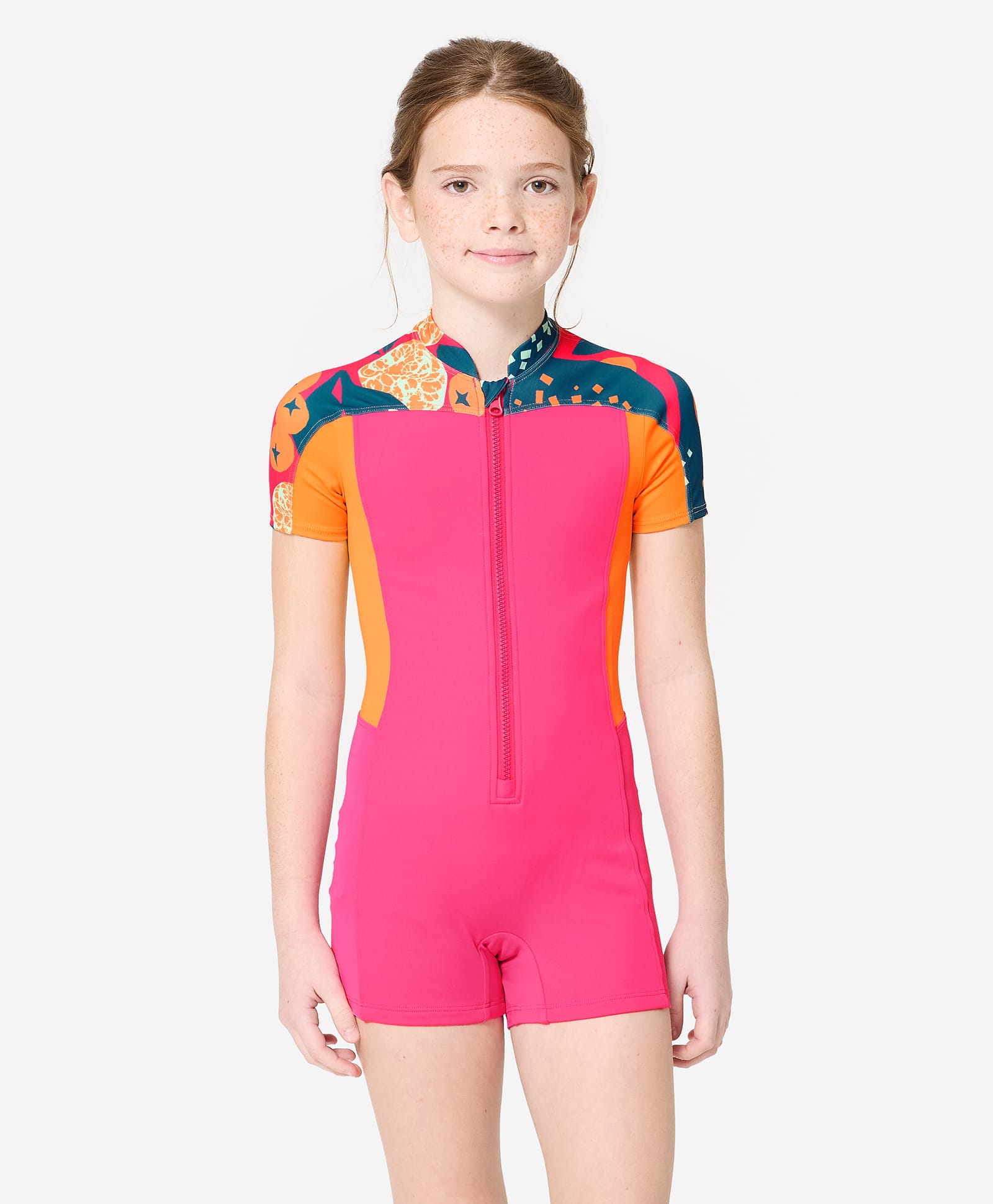 DECATHLON Nabaiji 100 Half Sleeves Colour Blocked Swimsuit - Pink-picture-22