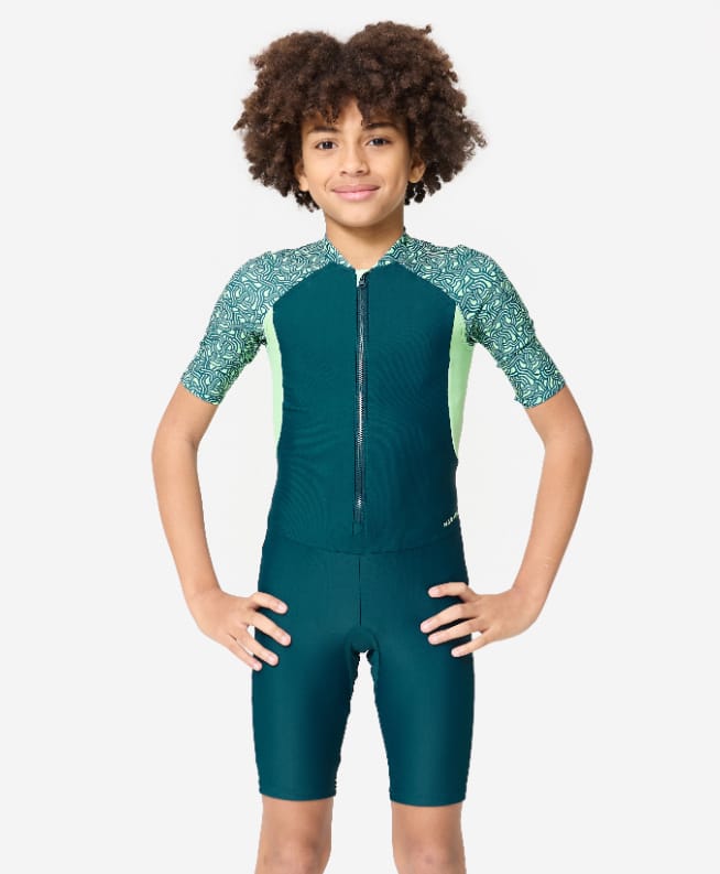 DECATHLON Half Sleeves Colour Blocked Legged Swimsuit - Green-picture-15