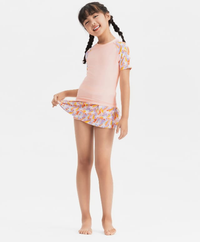 DECATHLON Half Sleeves Stars Printed Frock Style Swimsuit - Pink-image-21