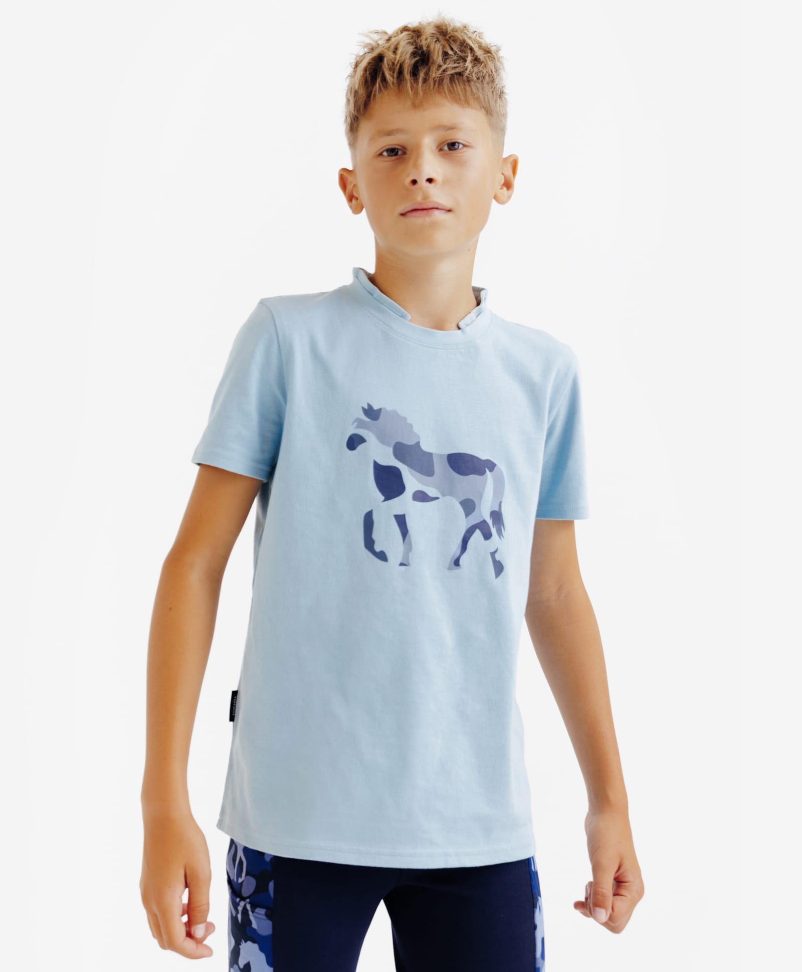 DECATHLON Fouganza Cotton Knit Half Sleeves Zebra Camouflage Printed Tee - Blue-picture-19